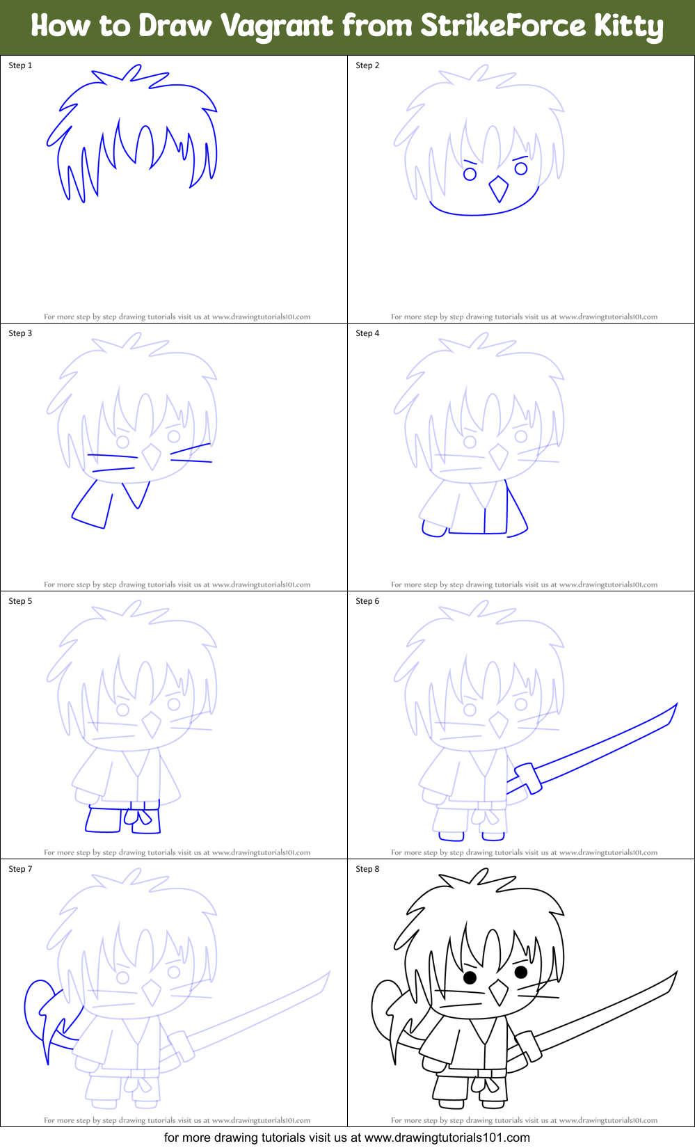 How to Draw Vagrant from StrikeForce Kitty Printable Step by Step