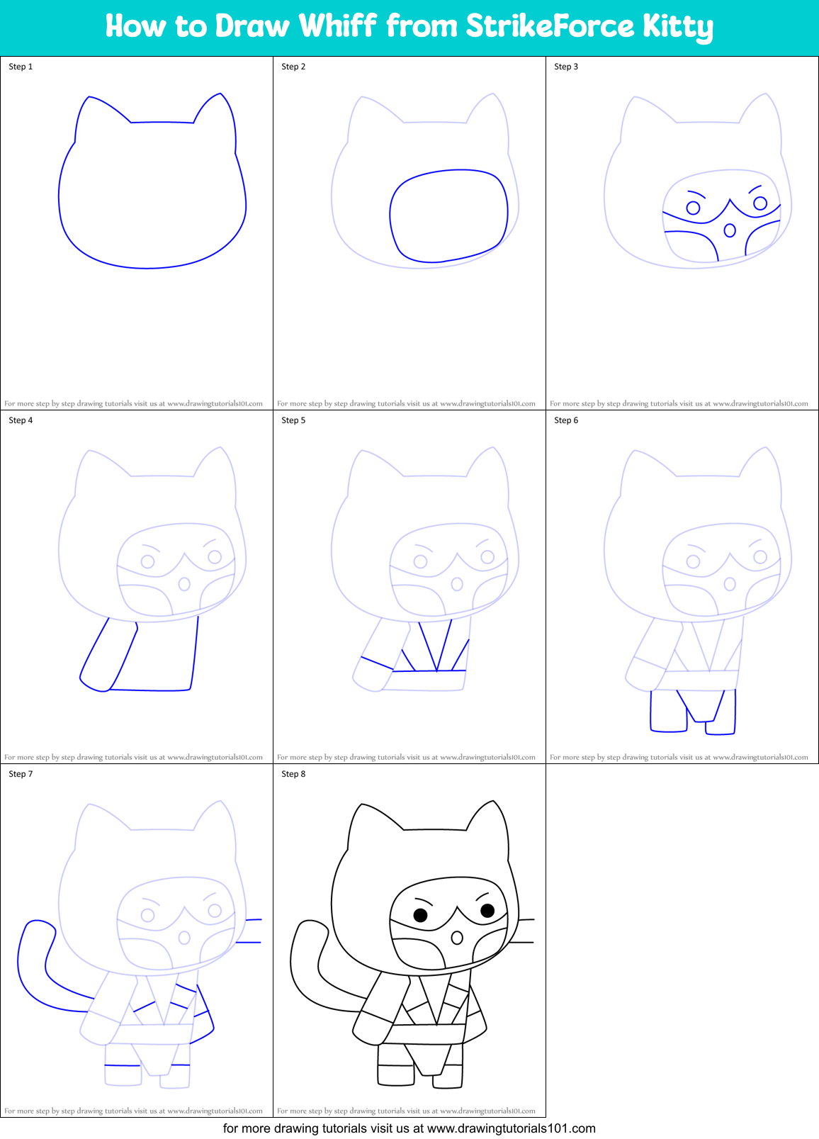 How to Draw Whiff from StrikeForce Kitty Printable Step by Step