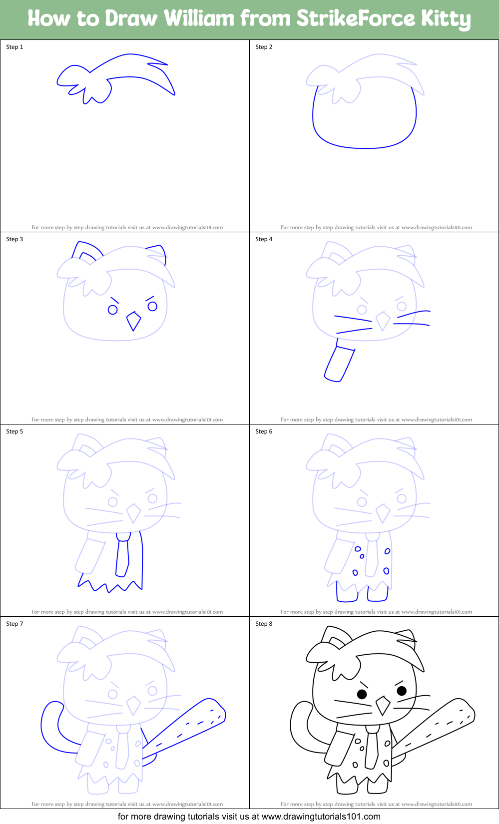 How to Draw William from StrikeForce Kitty Printable Step by Step