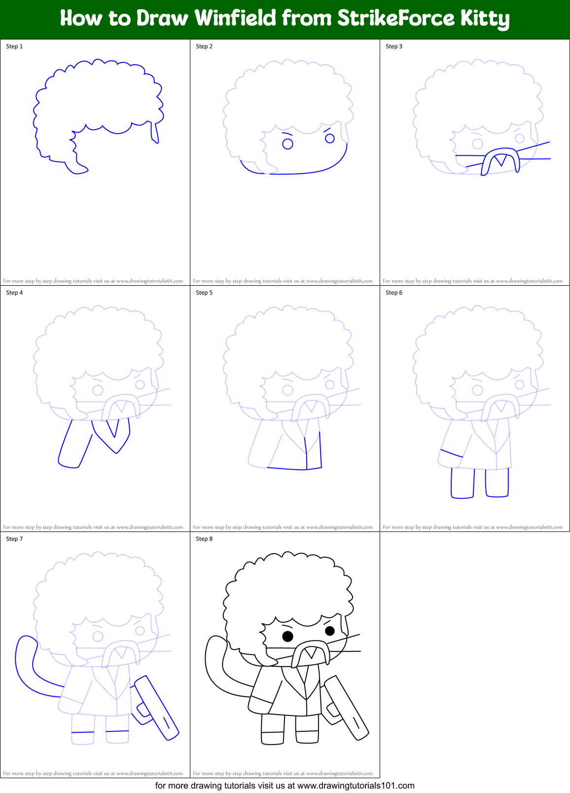 How to Draw Winfield from StrikeForce Kitty Printable Step by Step