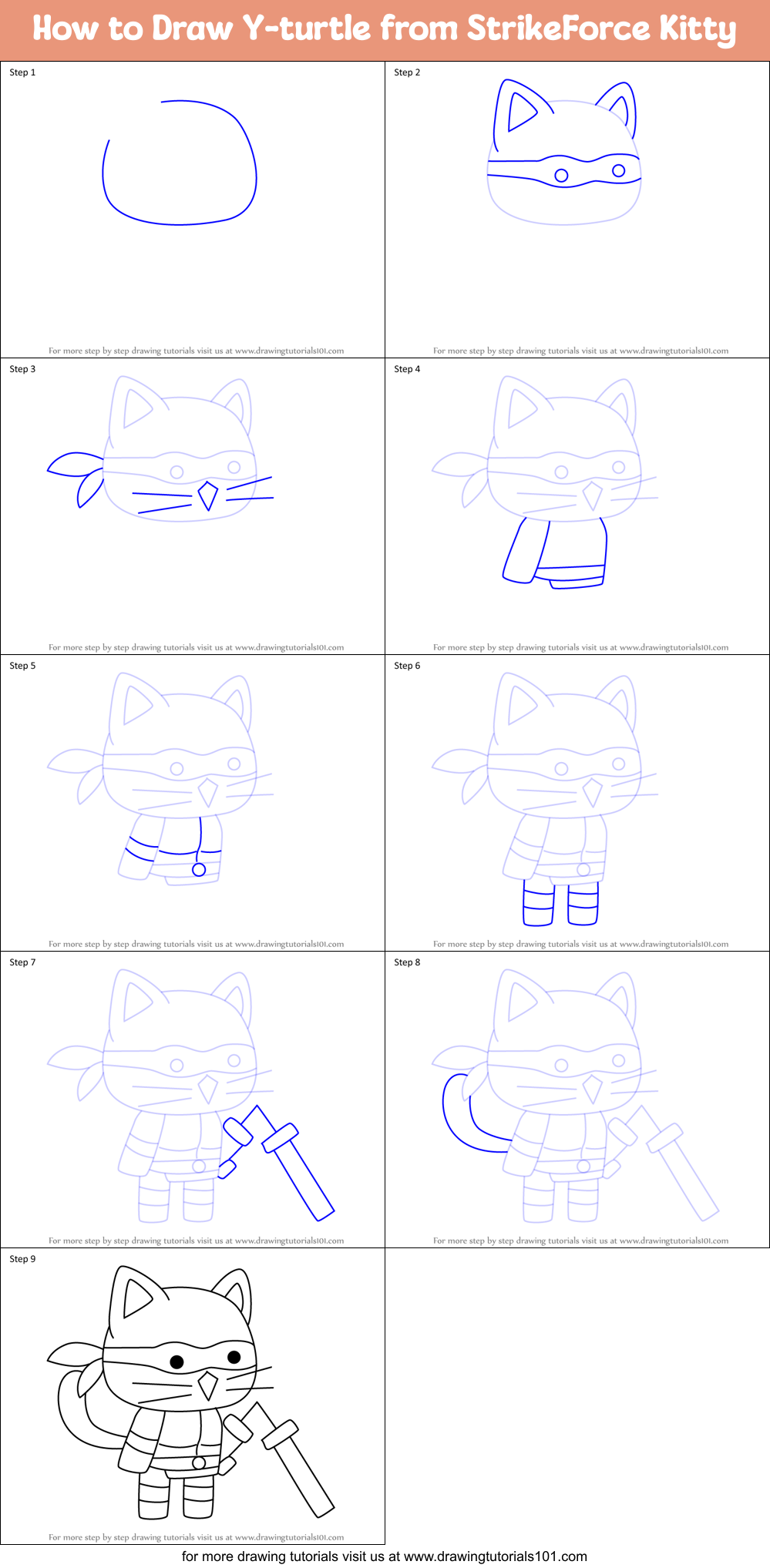 How to Draw Y-turtle from StrikeForce Kitty Printable Step by Step