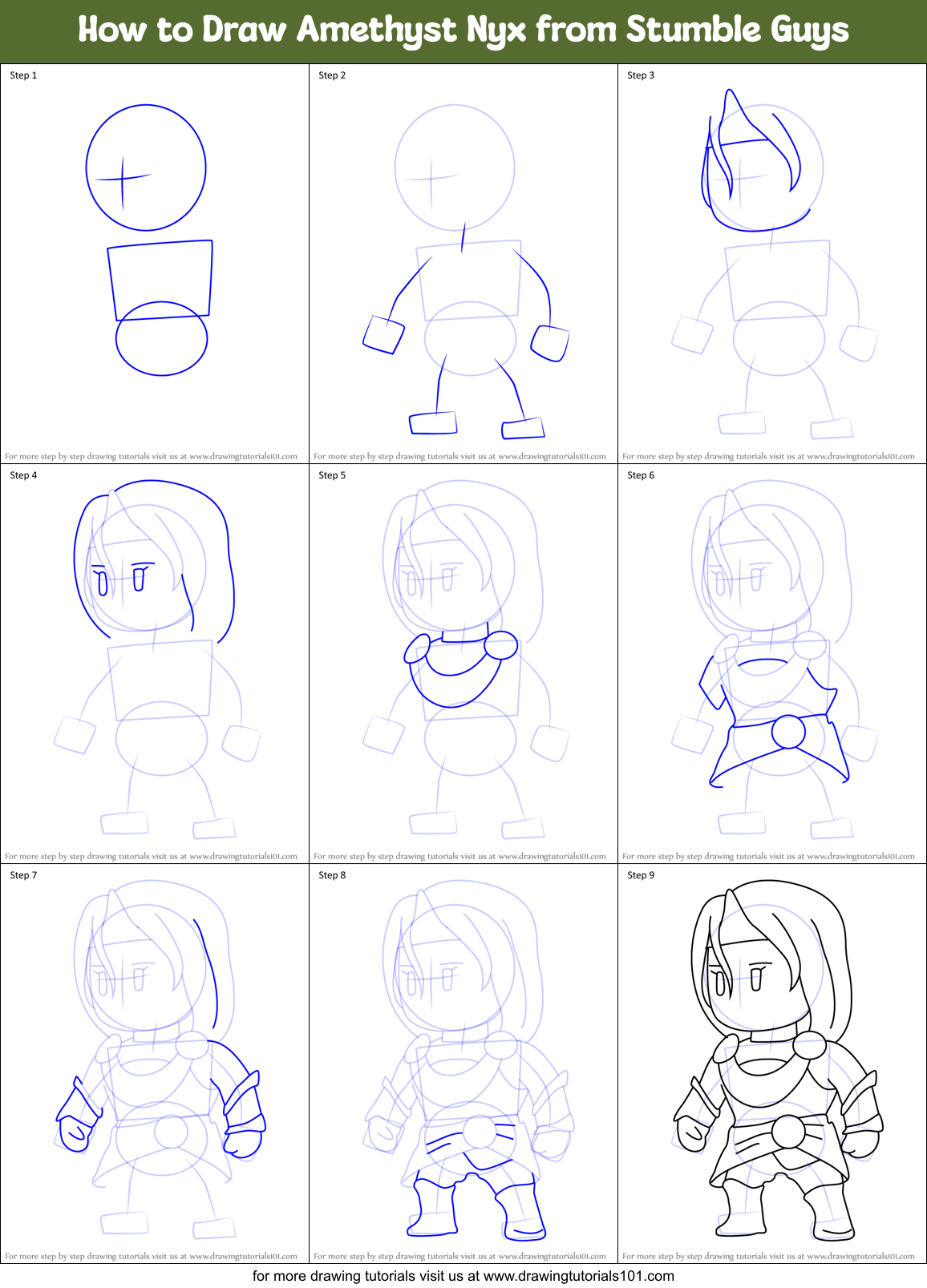 How to Draw Amethyst Nyx from Stumble Guys Printable Step by Step