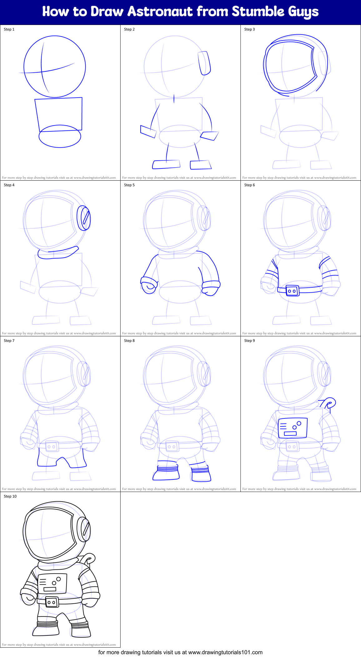 How to Draw Astronaut from Stumble Guys Printable Step by Step