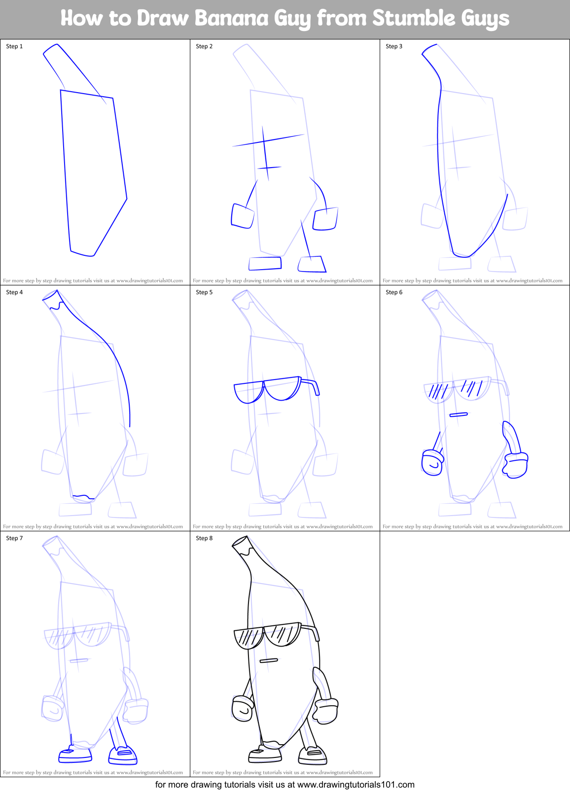 How to Draw Banana Guy from Stumble Guys Printable Step by Step