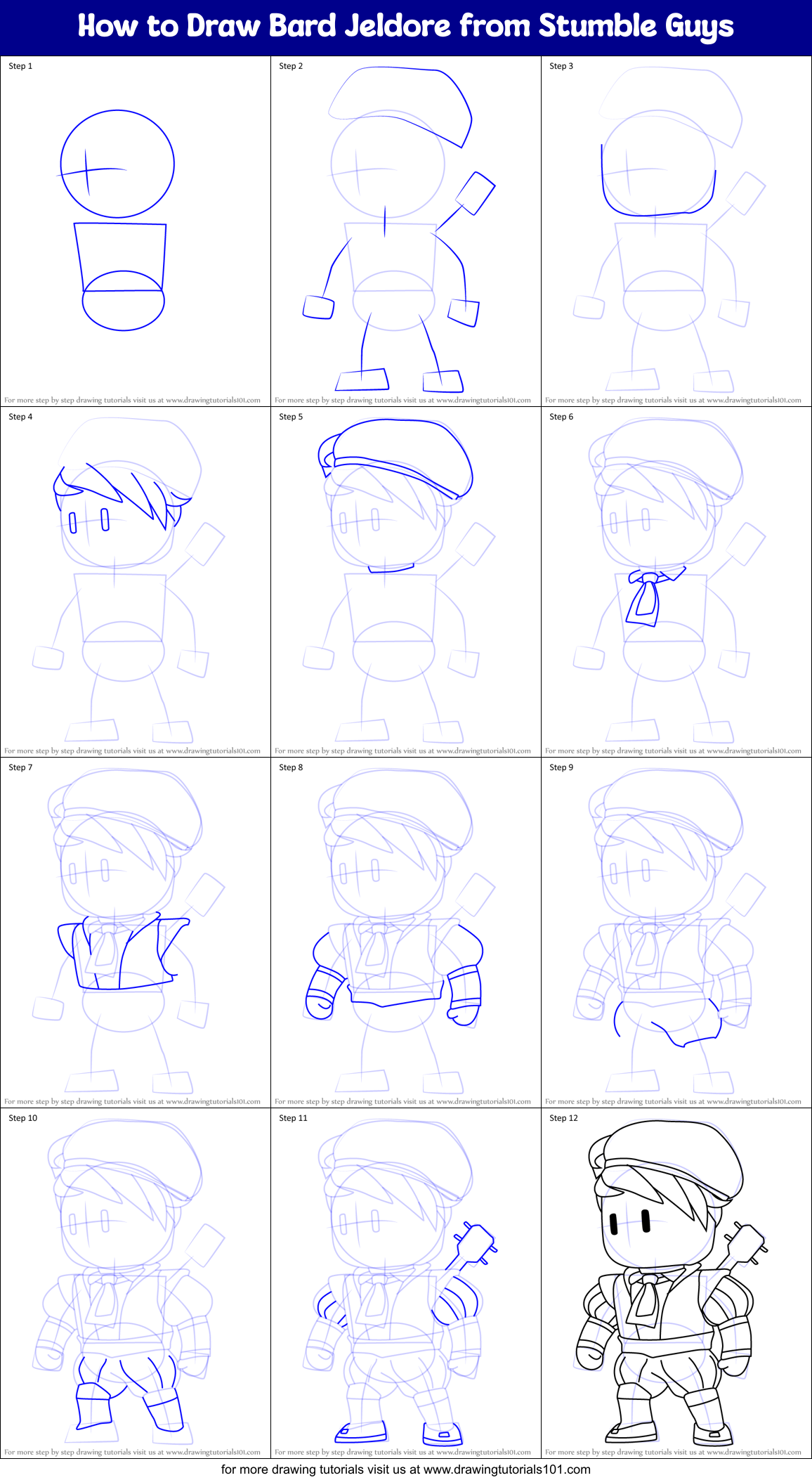 How to Draw Bard Jeldore from Stumble Guys Printable Step by Step