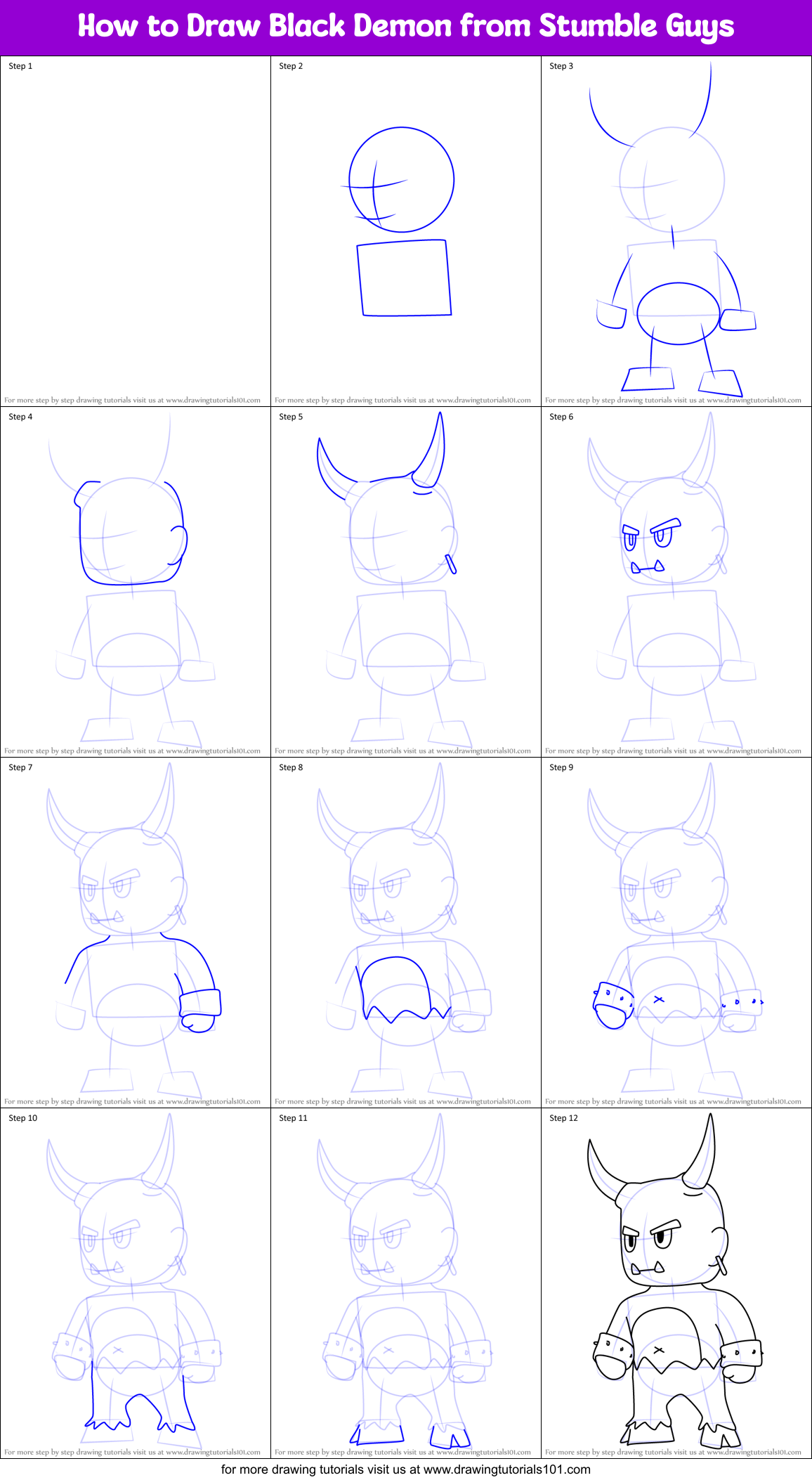 How to Draw Black Demon from Stumble Guys Printable Step by Step
