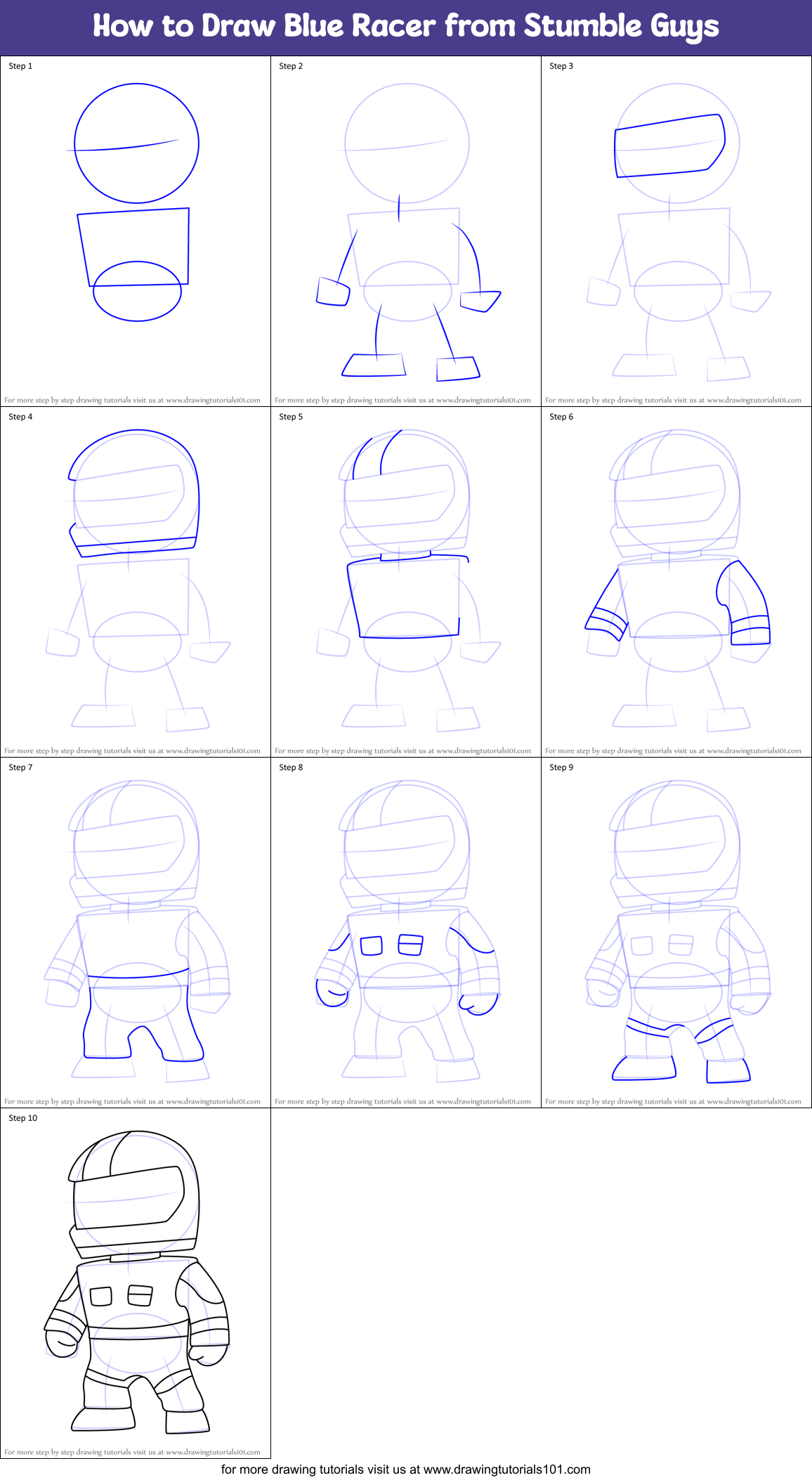 How to Draw Blue Racer from Stumble Guys Printable Step by Step