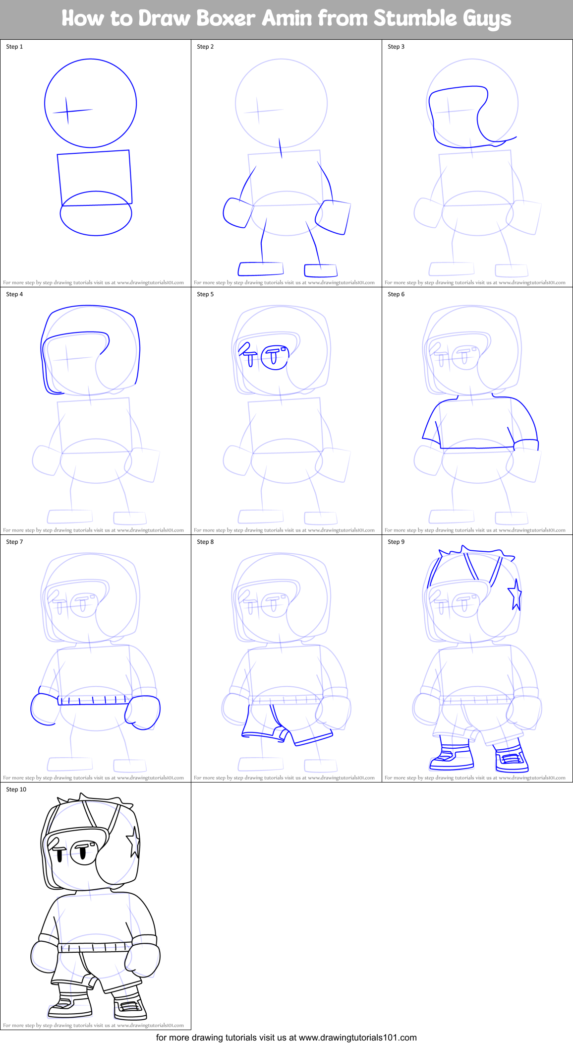 How to Draw Boxer Amin from Stumble Guys Printable Step by Step
