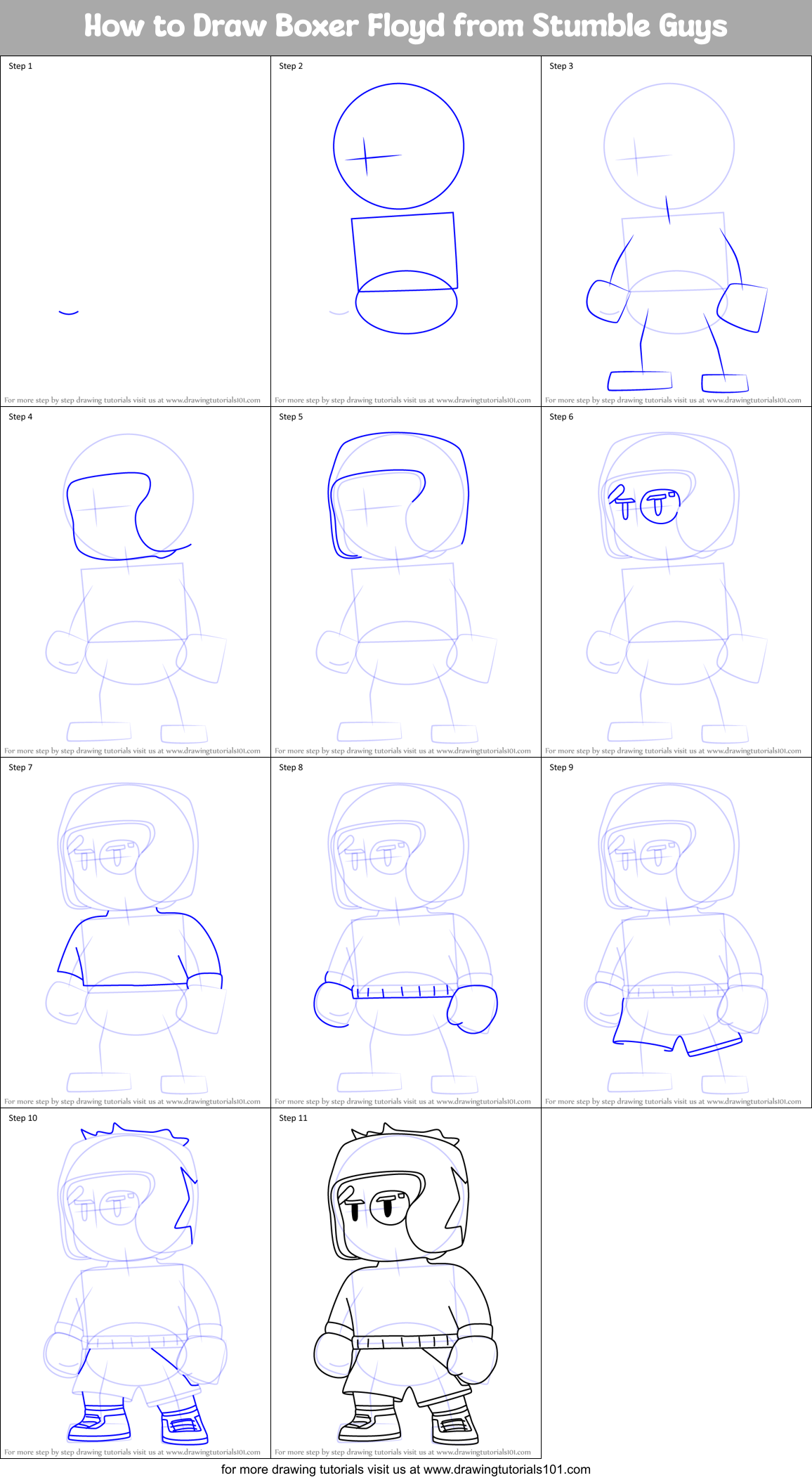 How to Draw Boxer Floyd from Stumble Guys Printable Step by Step