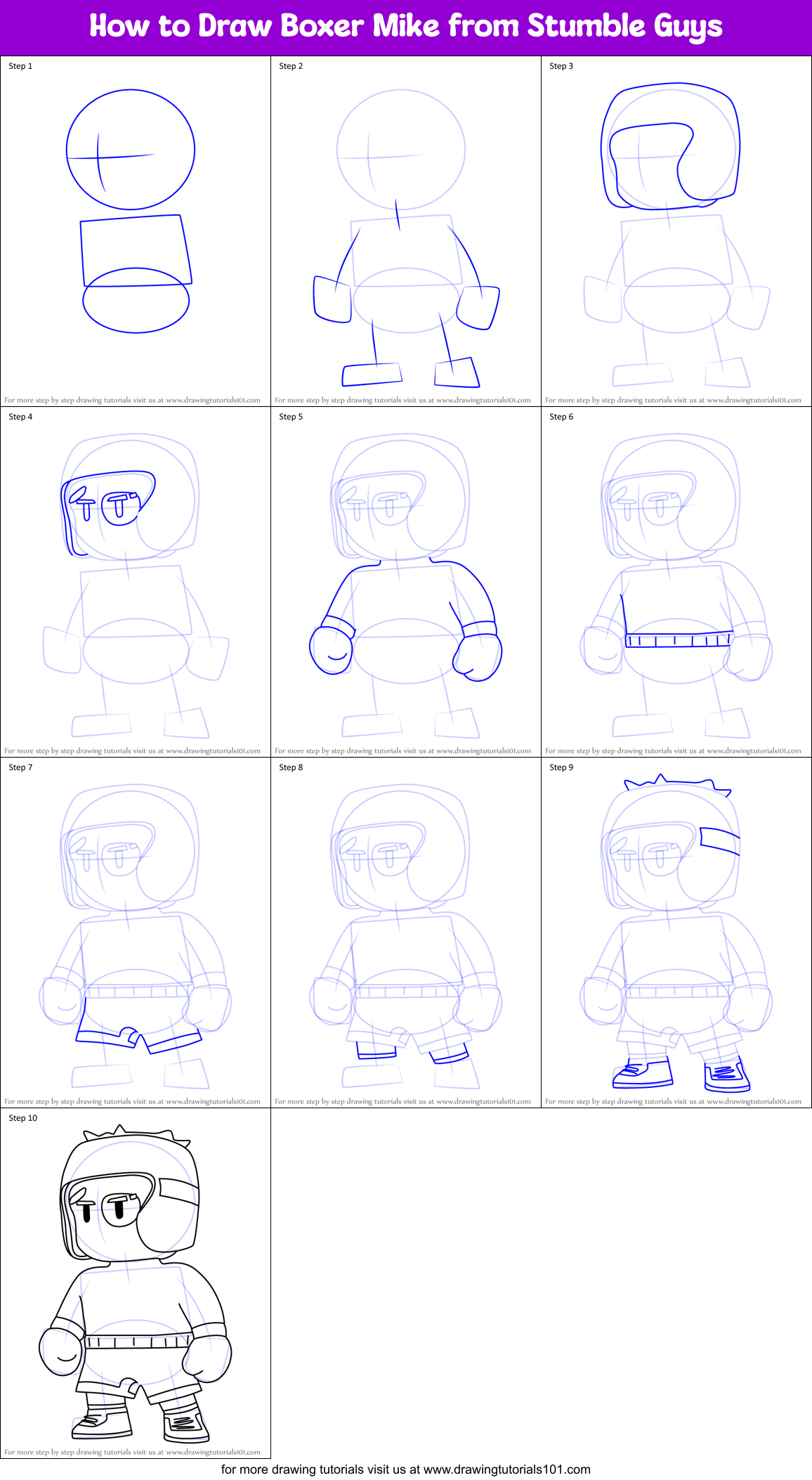 How to Draw Boxer Mike from Stumble Guys Printable Step by Step
