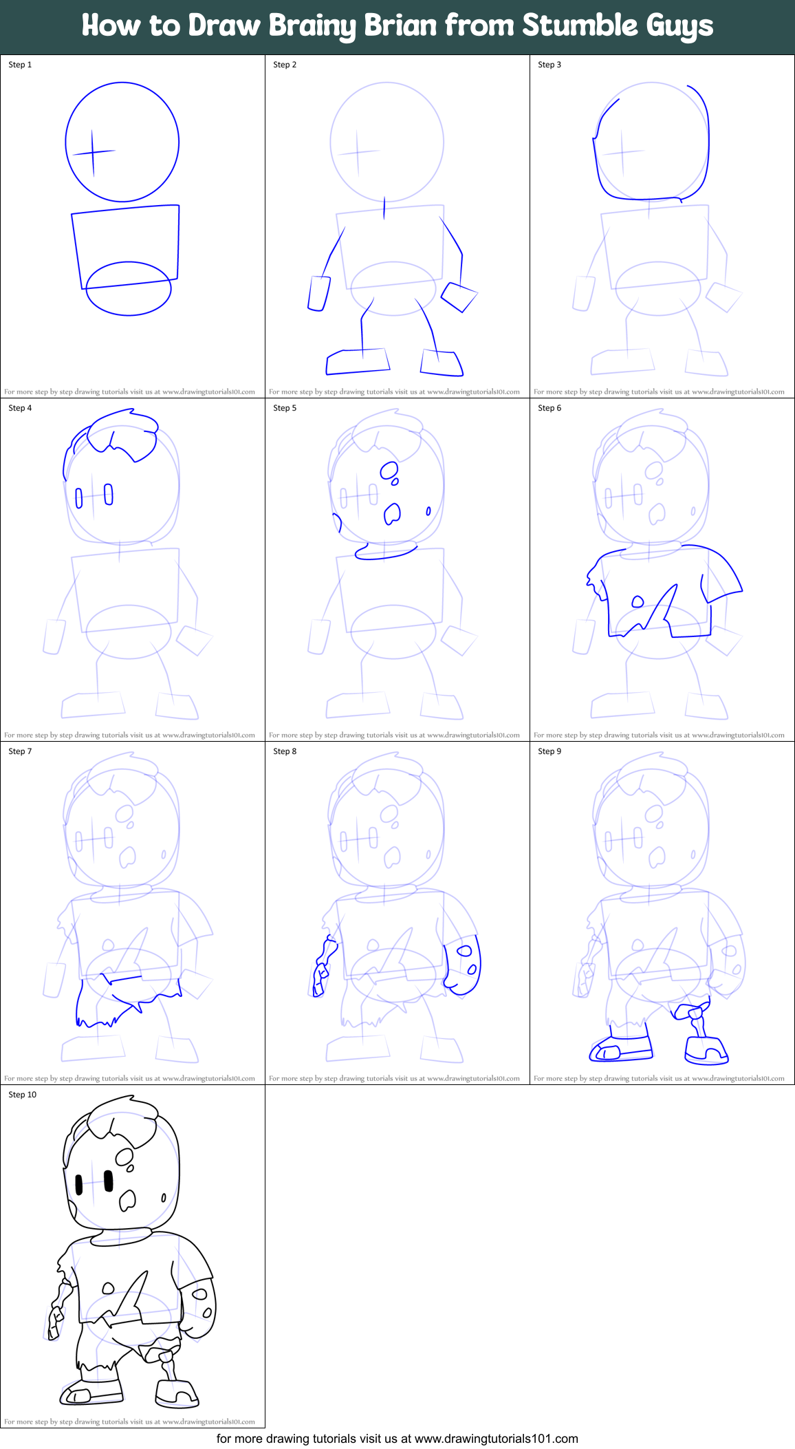 How to Draw Brainy Brian from Stumble Guys Printable Step by Step