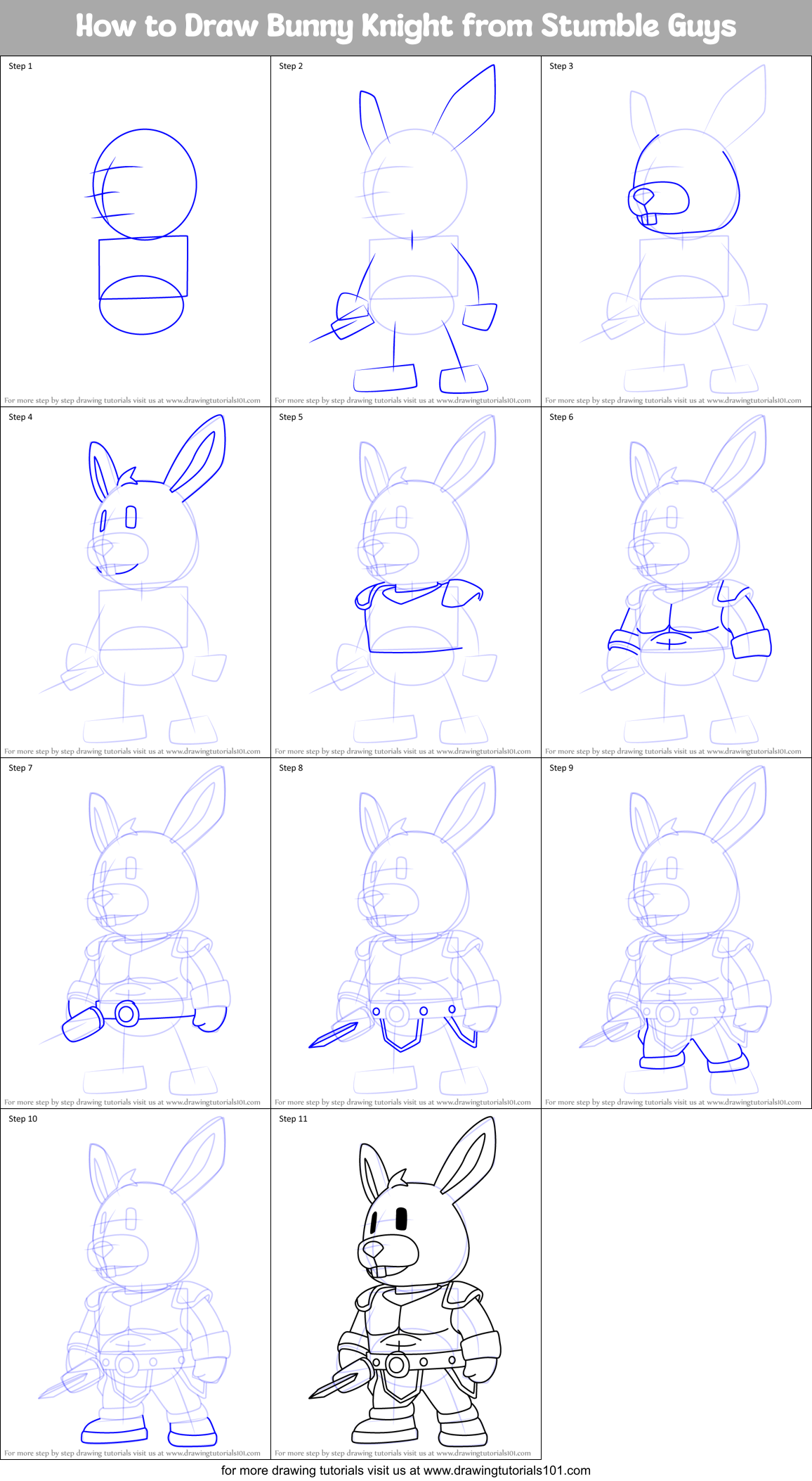 How to Draw Bunny Knight from Stumble Guys Printable Step by Step