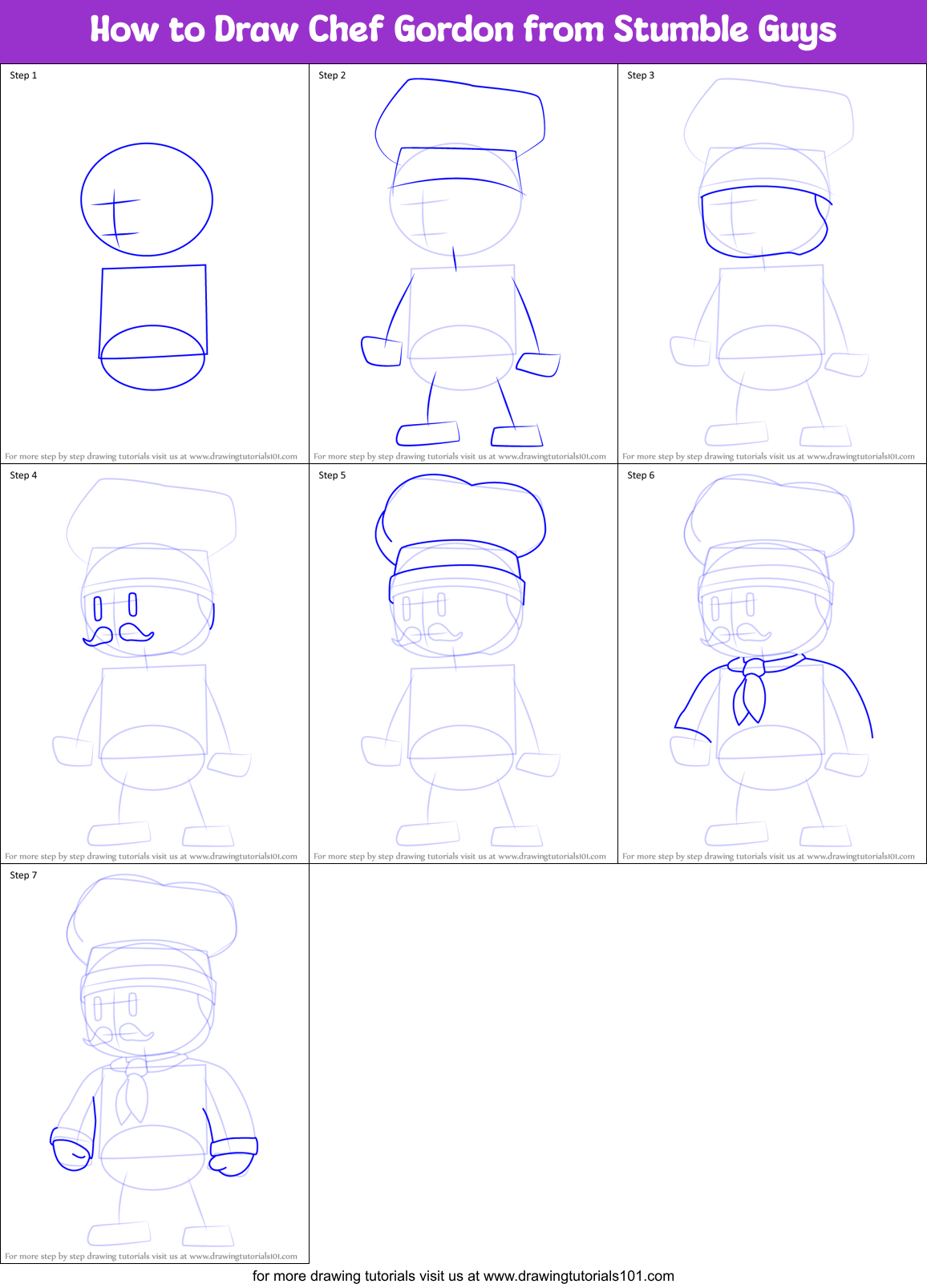 How to Draw Chef Gordon from Stumble Guys Printable Step by Step