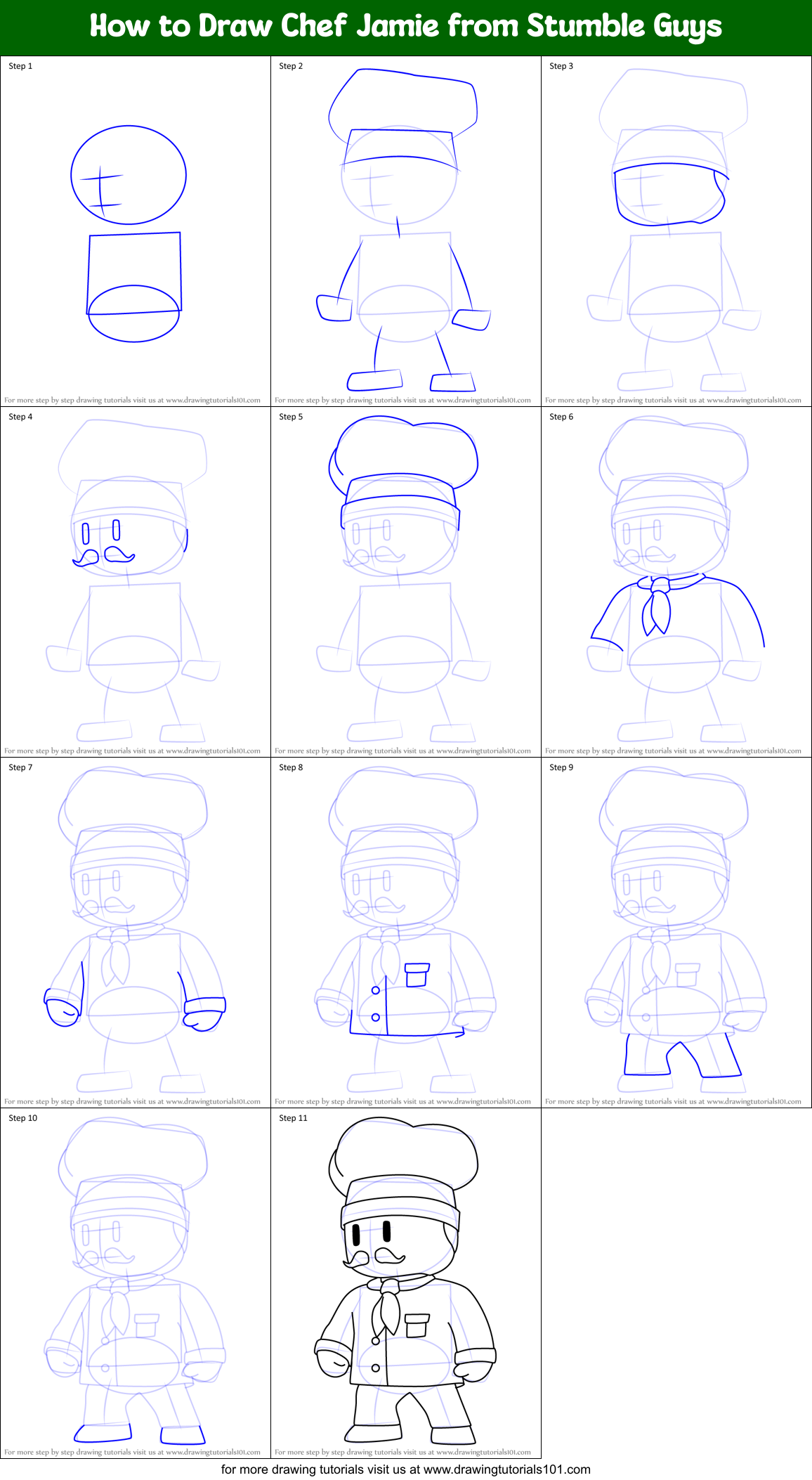 How to Draw Chef Jamie from Stumble Guys Printable Step by Step