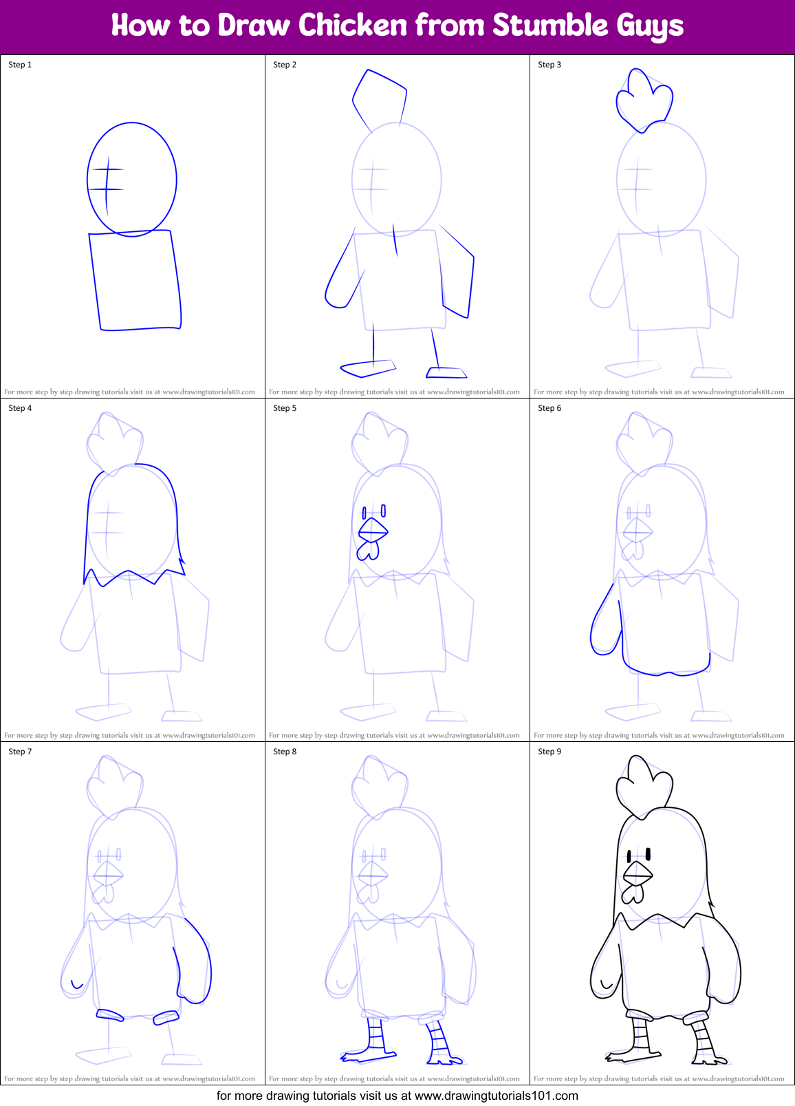 How to Draw Chicken from Stumble Guys Printable Step by Step