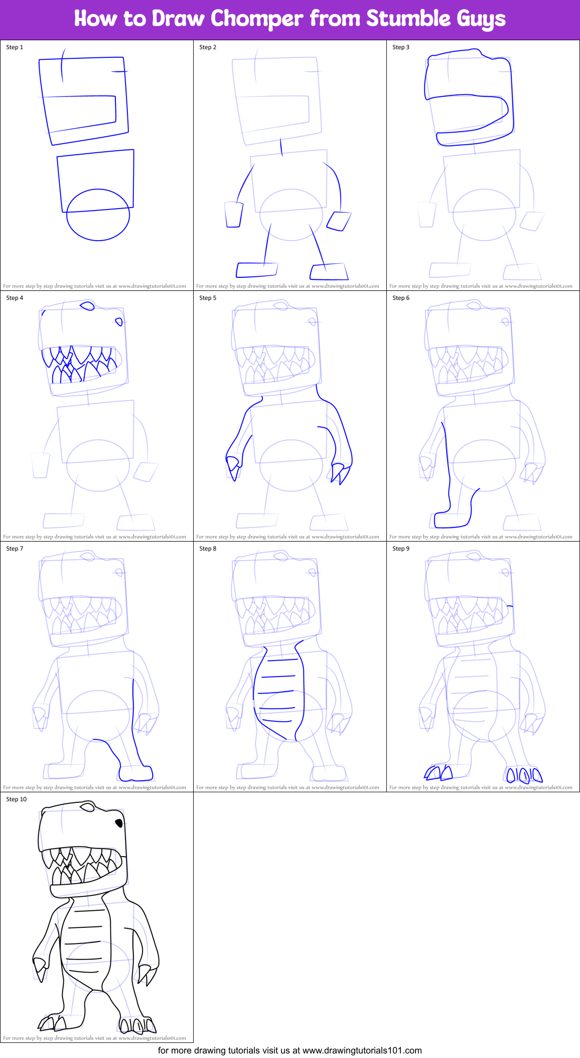 How to Draw Chomper from Stumble Guys Printable Step by Step