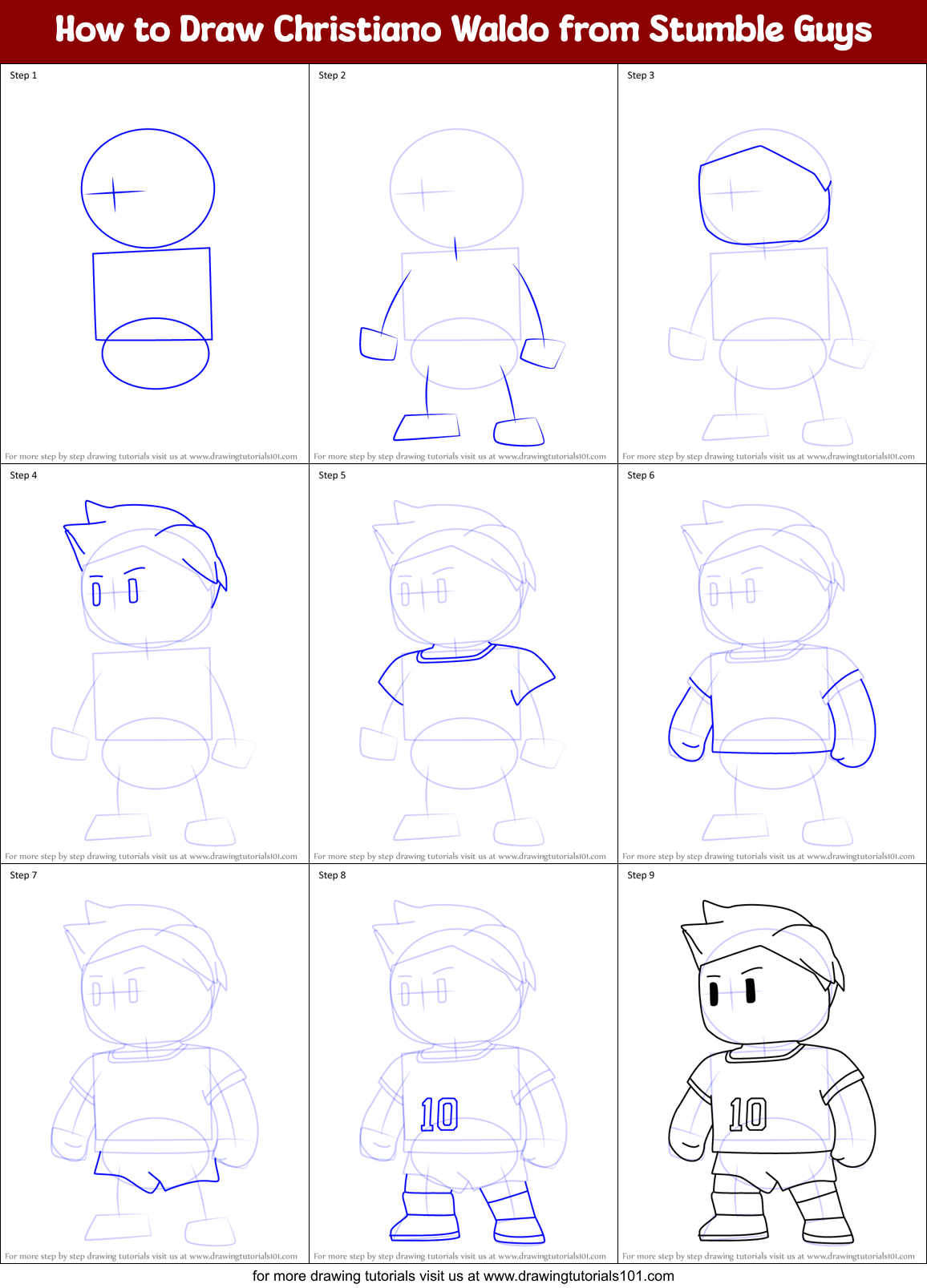 How to Draw Christiano Waldo from Stumble Guys Printable Step by Step
