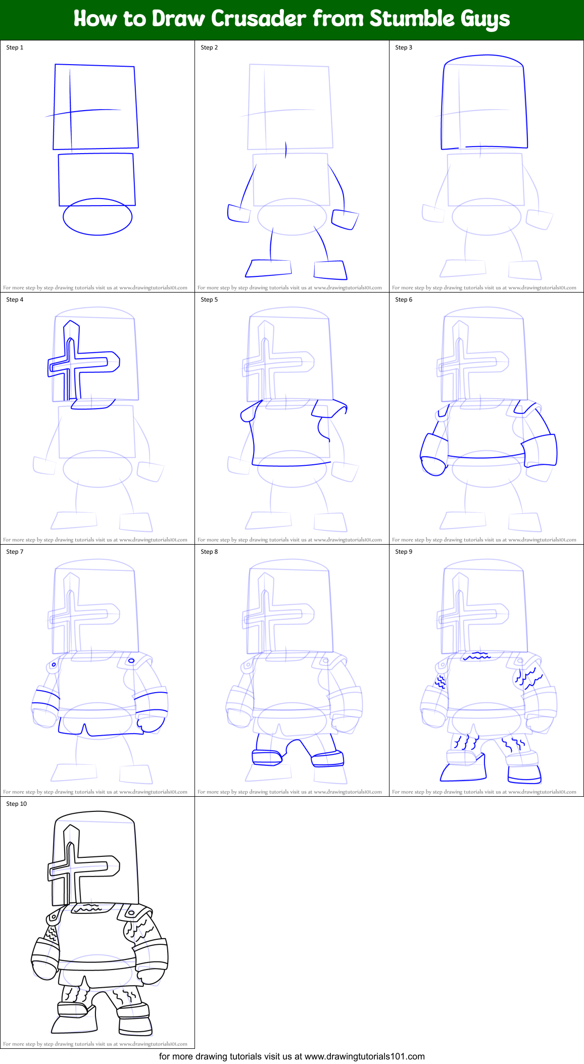 How to Draw Crusader from Stumble Guys Printable Step by Step