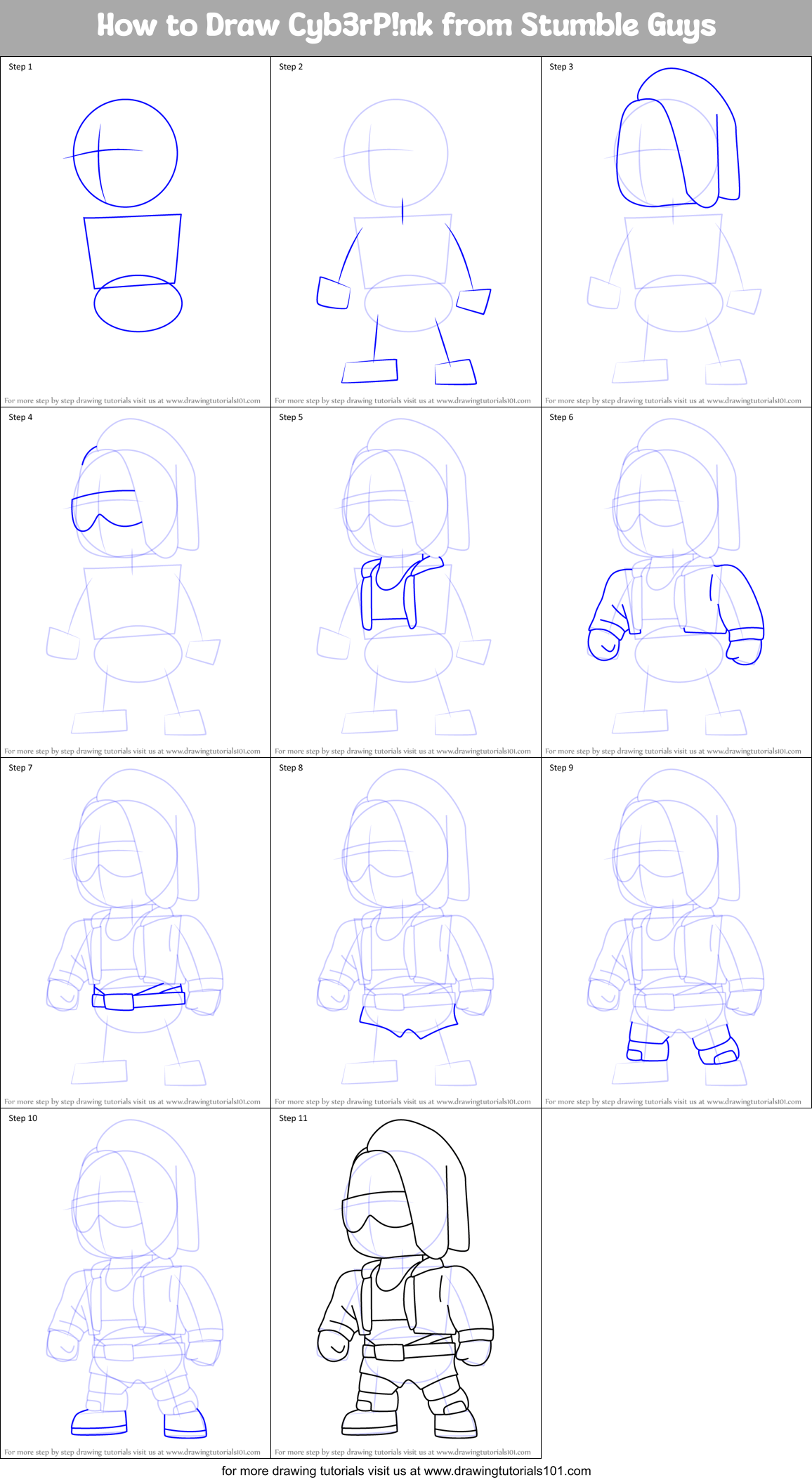 How to Draw Cyb3rP!nk from Stumble Guys Printable Step by Step