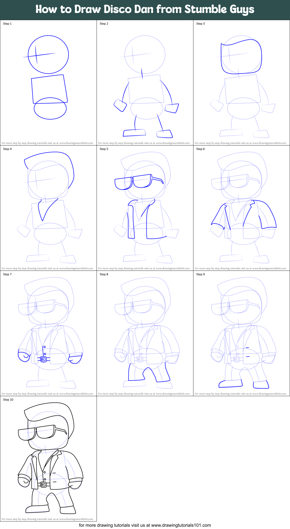 How to Draw Disco Dan from Stumble Guys Printable Step by Step