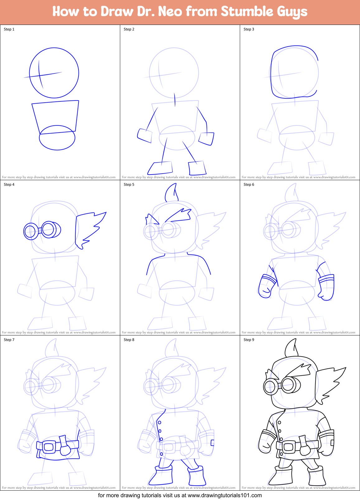 How to Draw Dr. Neo from Stumble Guys Printable Step by Step
