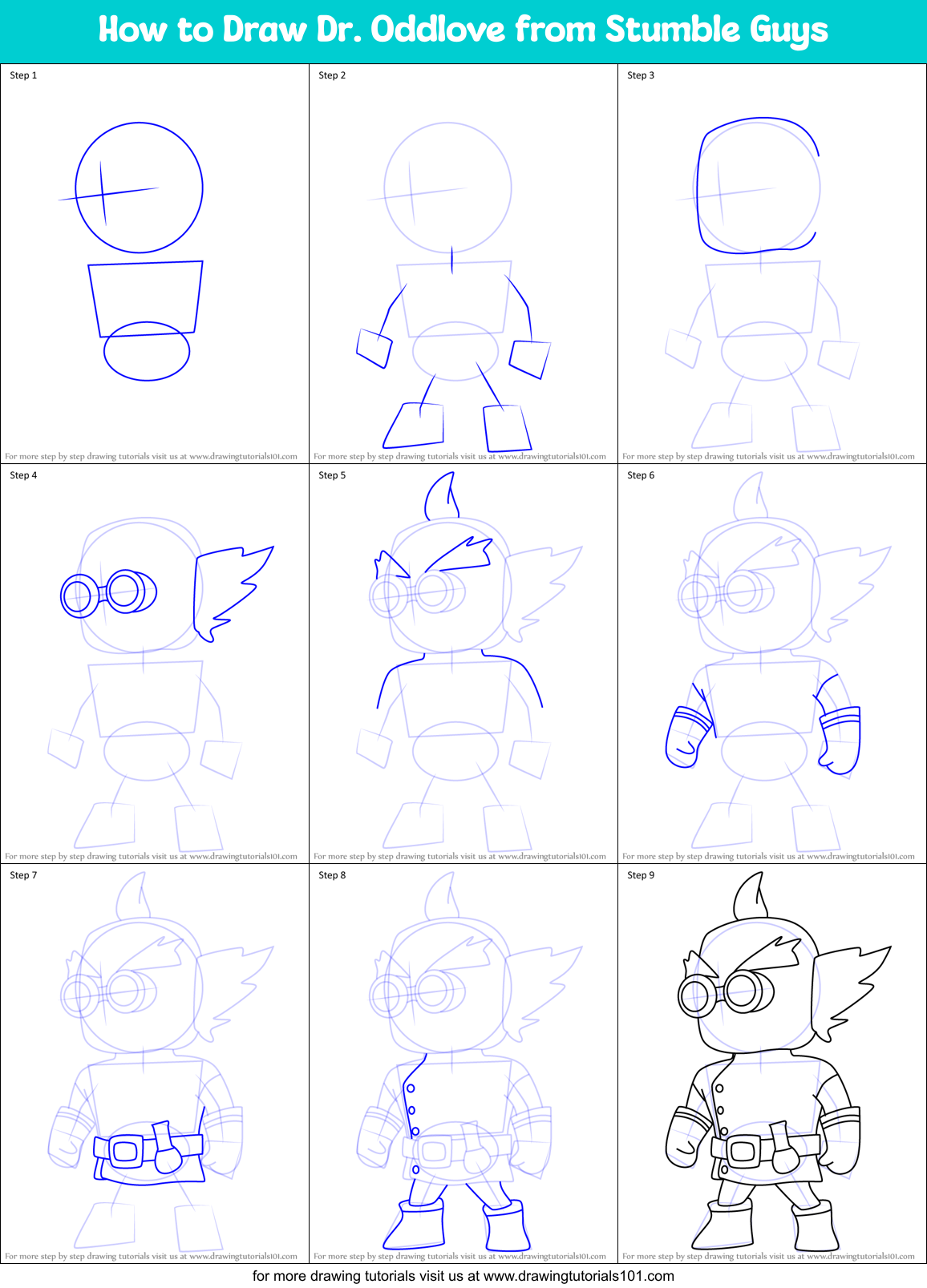 How to Draw Dr. Oddlove from Stumble Guys Printable Step by Step