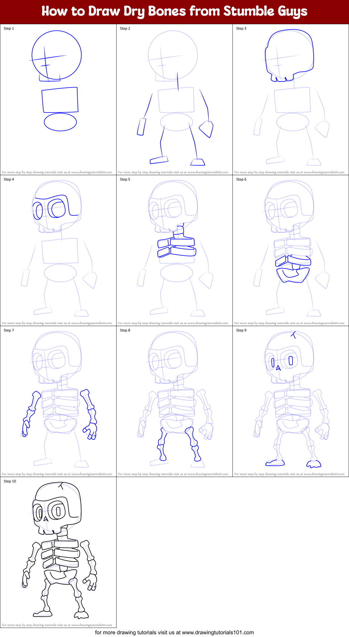 How to Draw Dry Bones from Stumble Guys Printable Step by Step