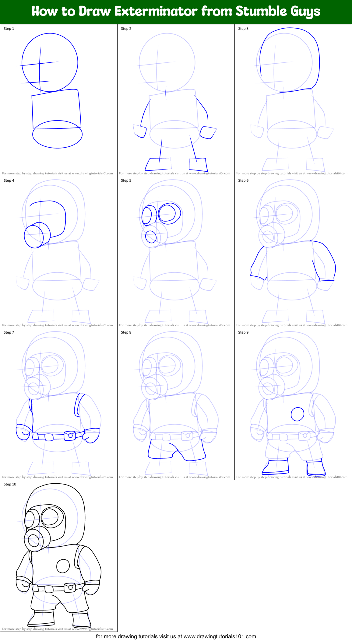 How to Draw Exterminator from Stumble Guys Printable Step by Step