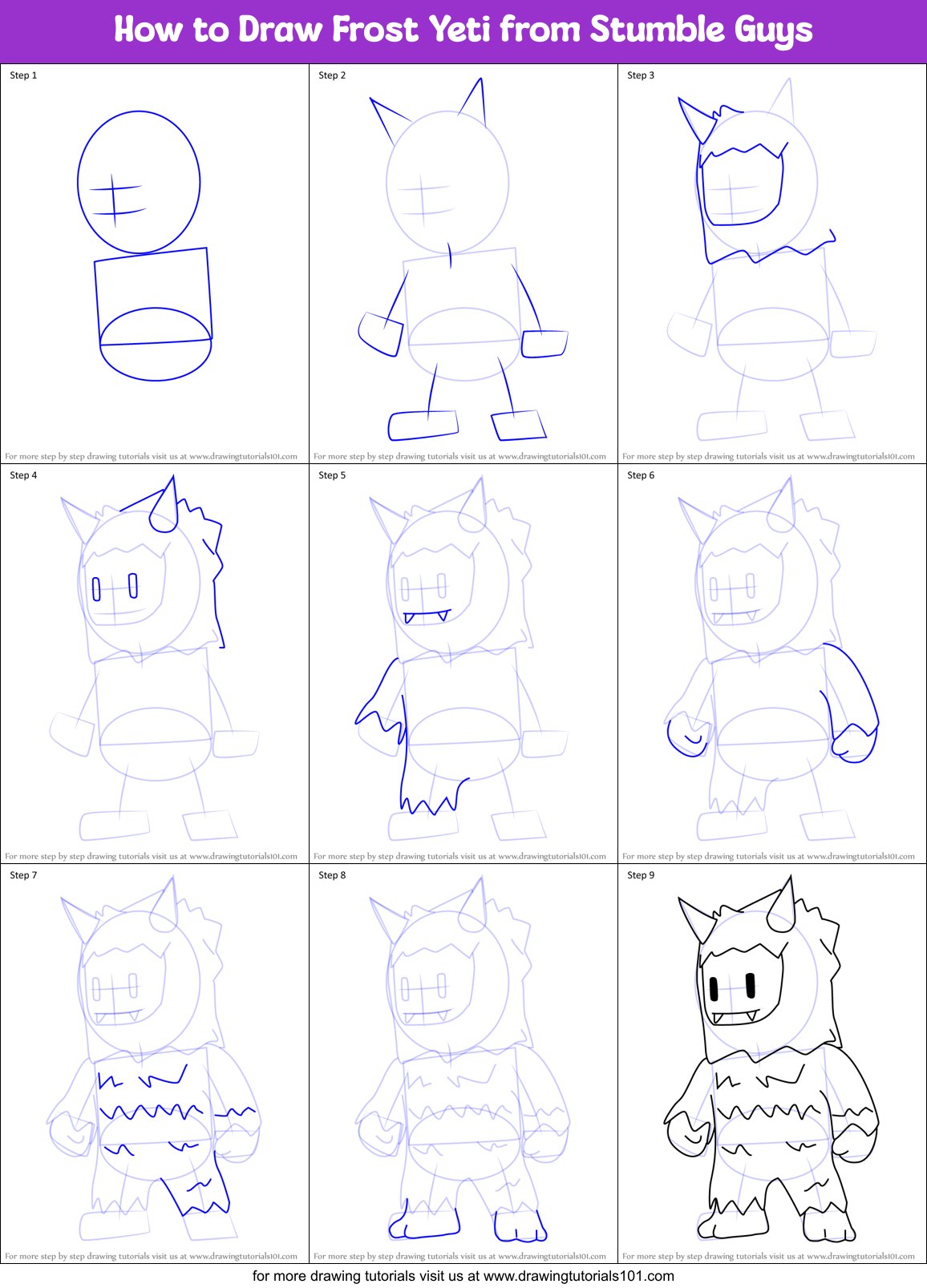 How to Draw Frost Yeti from Stumble Guys Printable Step by Step