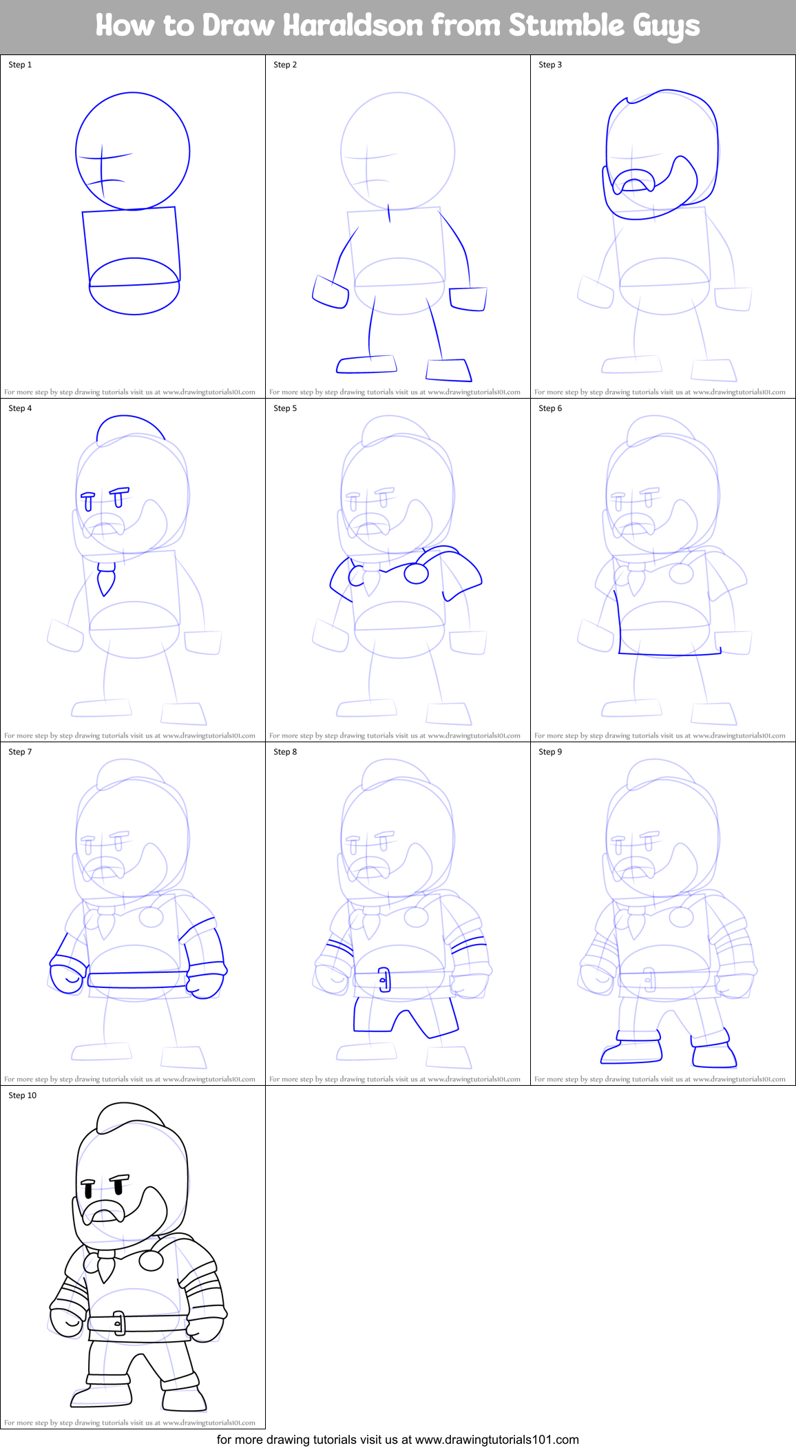 How to Draw Haraldson from Stumble Guys Printable Step by Step