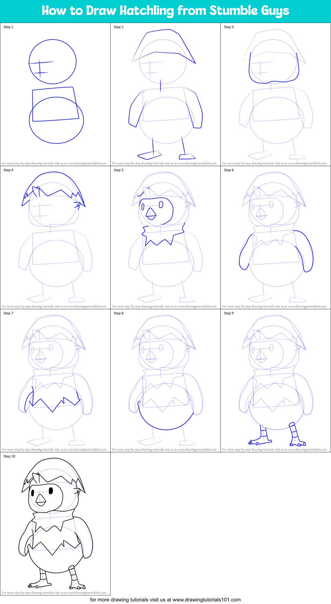 How to Draw Hatchling from Stumble Guys Printable Step by Step