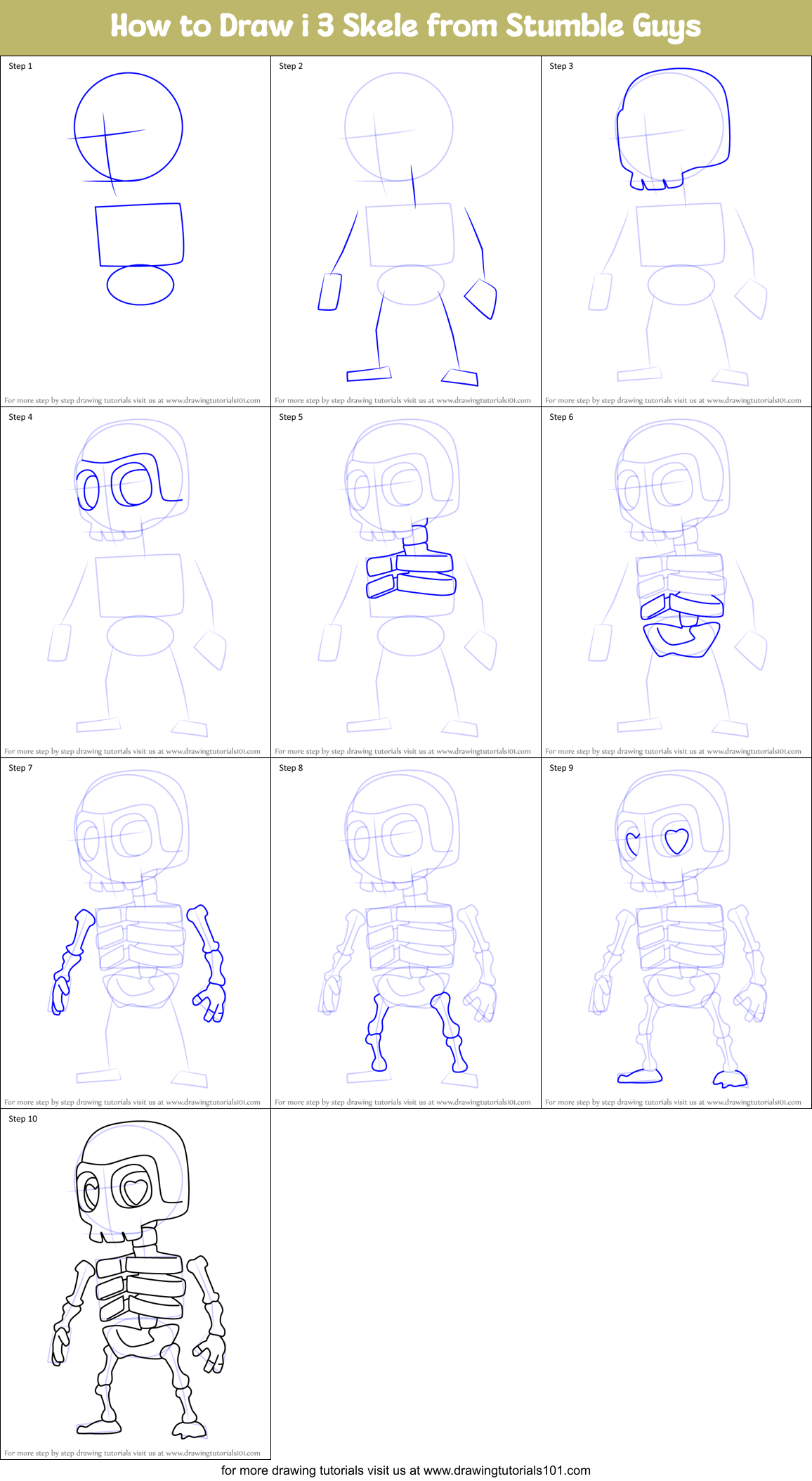 How to Draw i 3 Skele from Stumble Guys Printable Step by Step