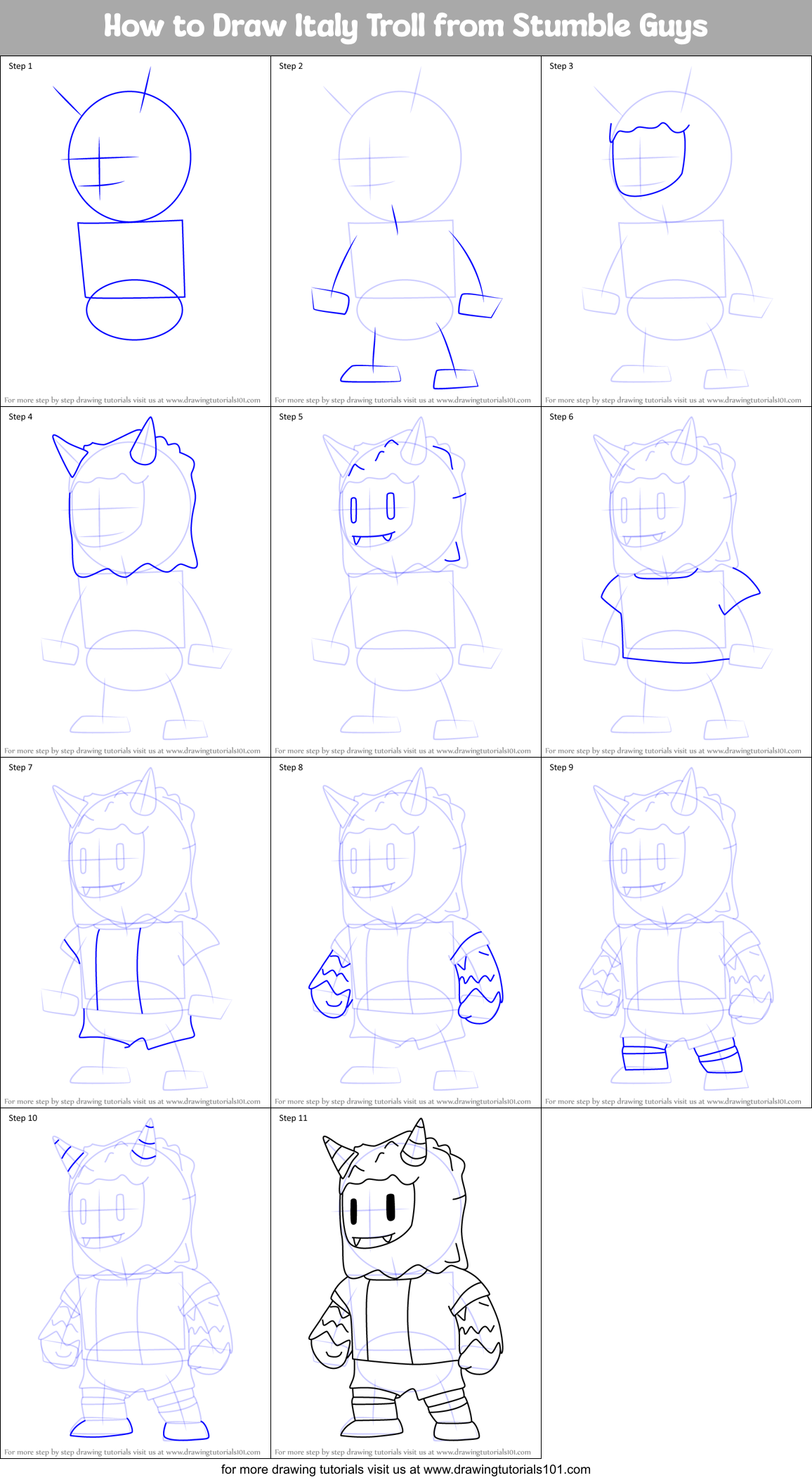 How to Draw Italy Troll from Stumble Guys Printable Step by Step
