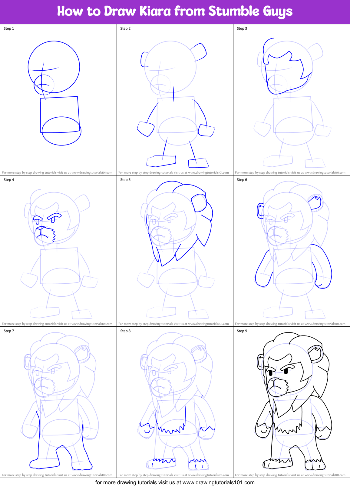 How to Draw Kiara from Stumble Guys Printable Step by Step