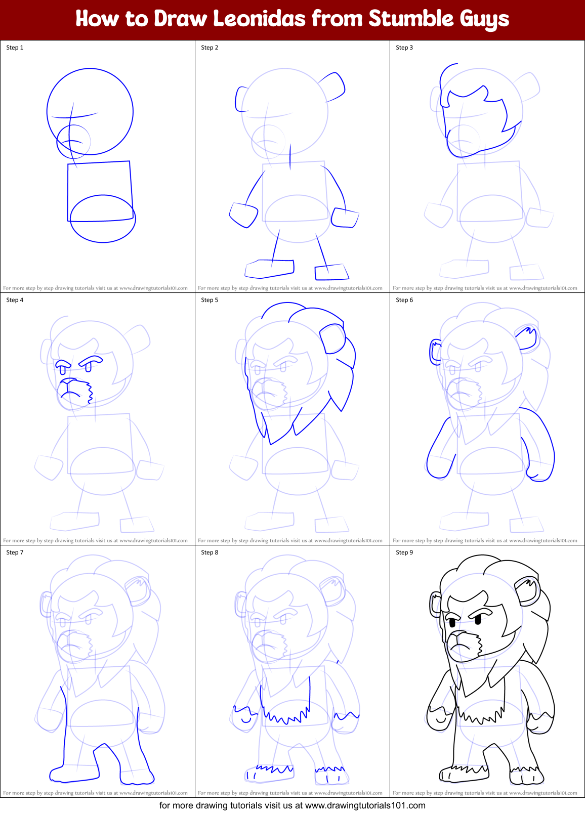 How to Draw Leonidas from Stumble Guys Printable Step by Step