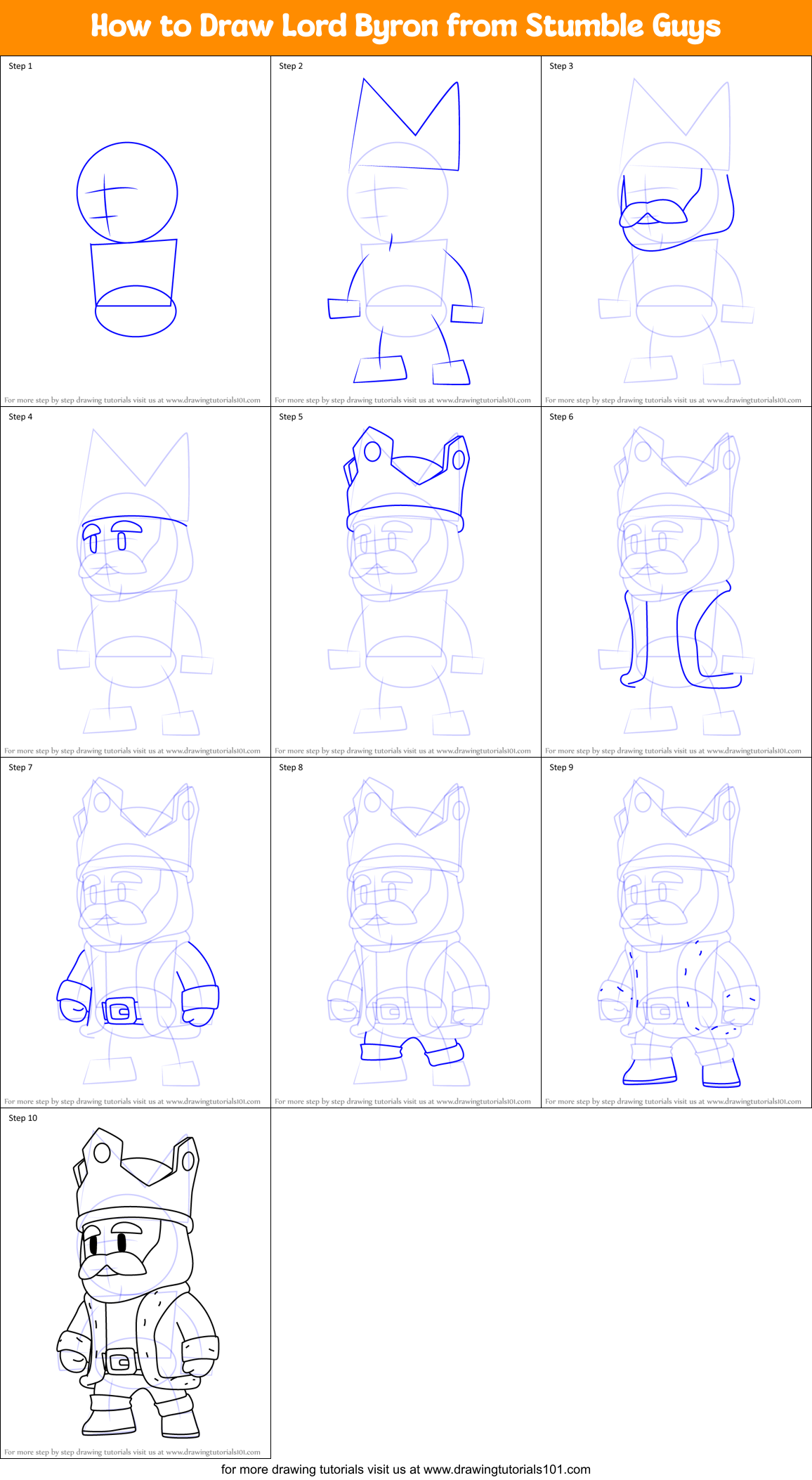 How to Draw Lord Byron from Stumble Guys Printable Step by Step