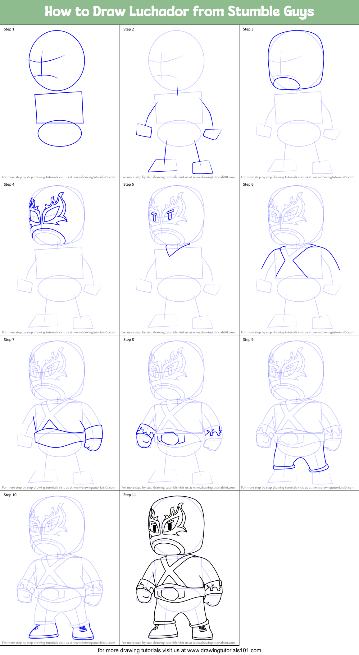How to Draw Luchador from Stumble Guys Printable Step by Step