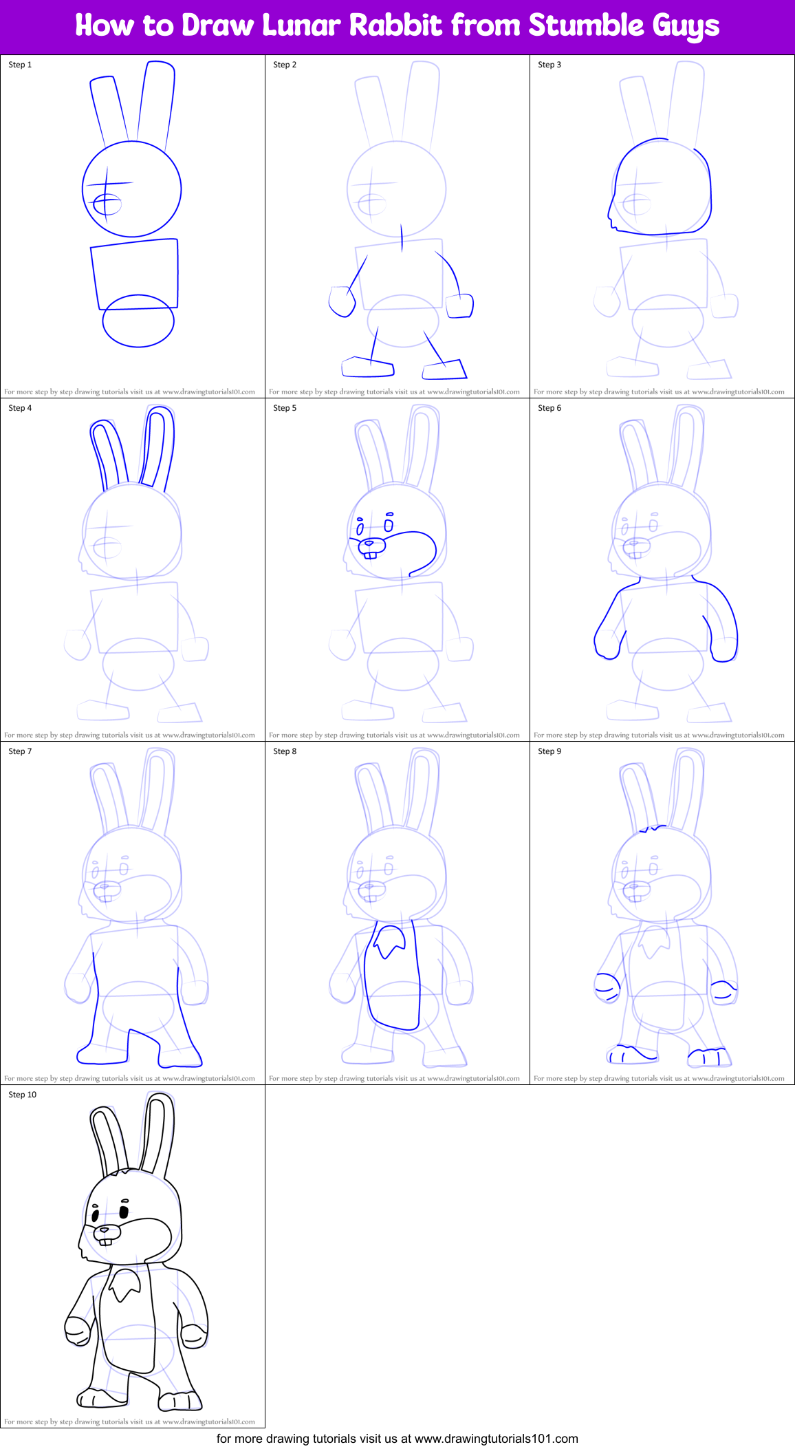 How to Draw Lunar Rabbit from Stumble Guys (Stumble Guys) Step by Step ...