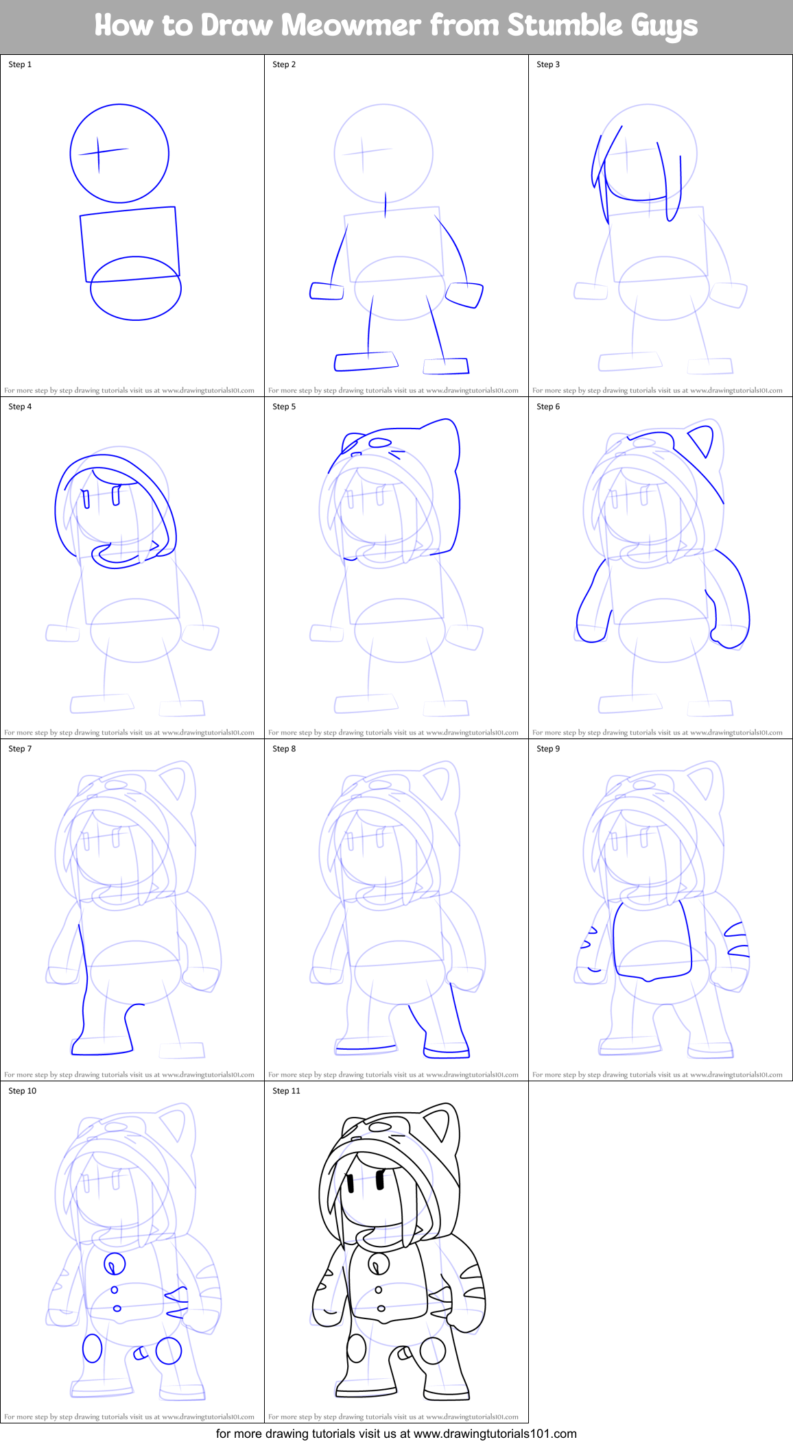 How to Draw Meowmer from Stumble Guys Printable Step by Step