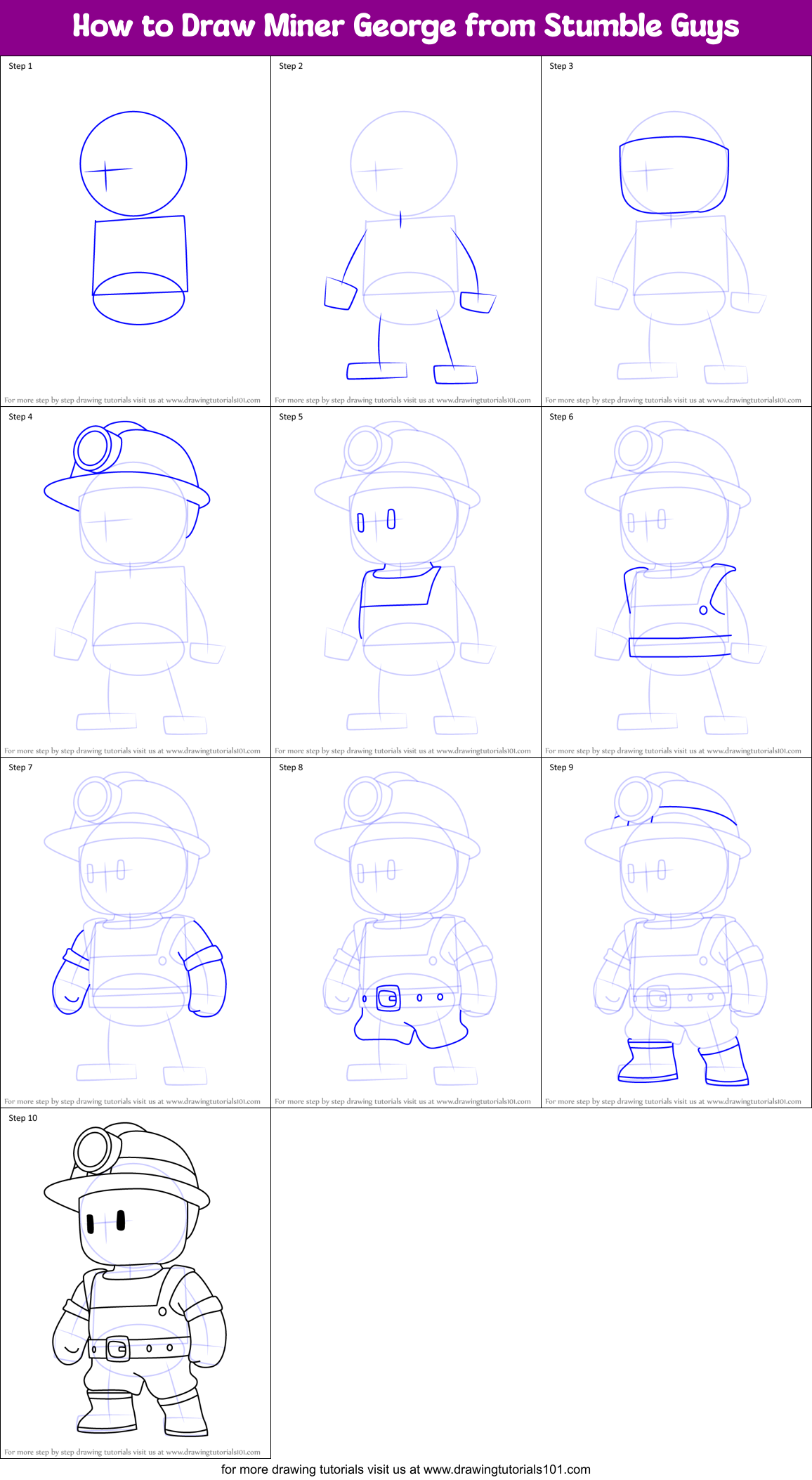 How to Draw Miner George from Stumble Guys Printable Step by Step