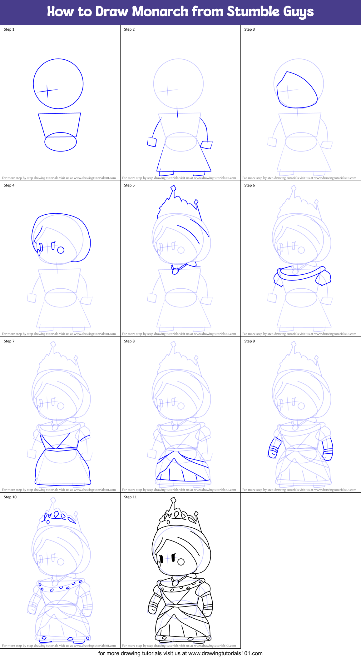 How to Draw Monarch from Stumble Guys Printable Step by Step