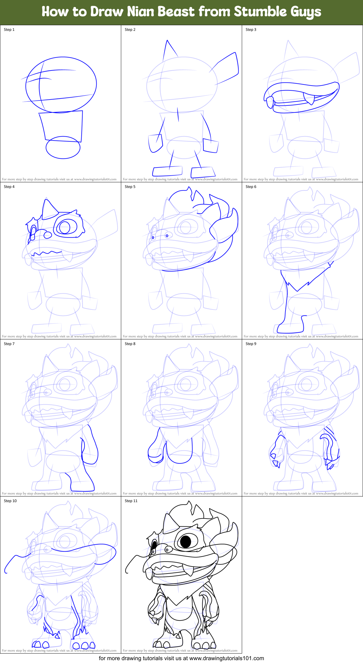 How to Draw Nian Beast from Stumble Guys Printable Step by Step