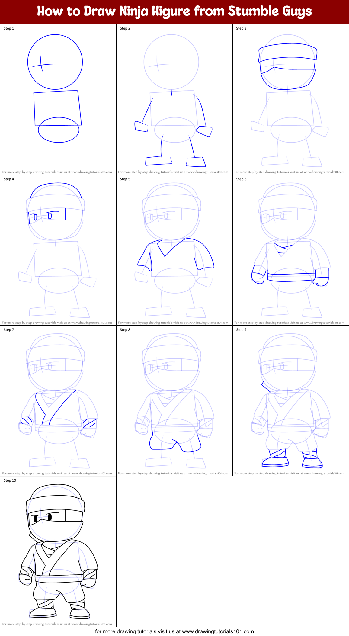 How to Draw Ninja Higure from Stumble Guys Printable Step by Step