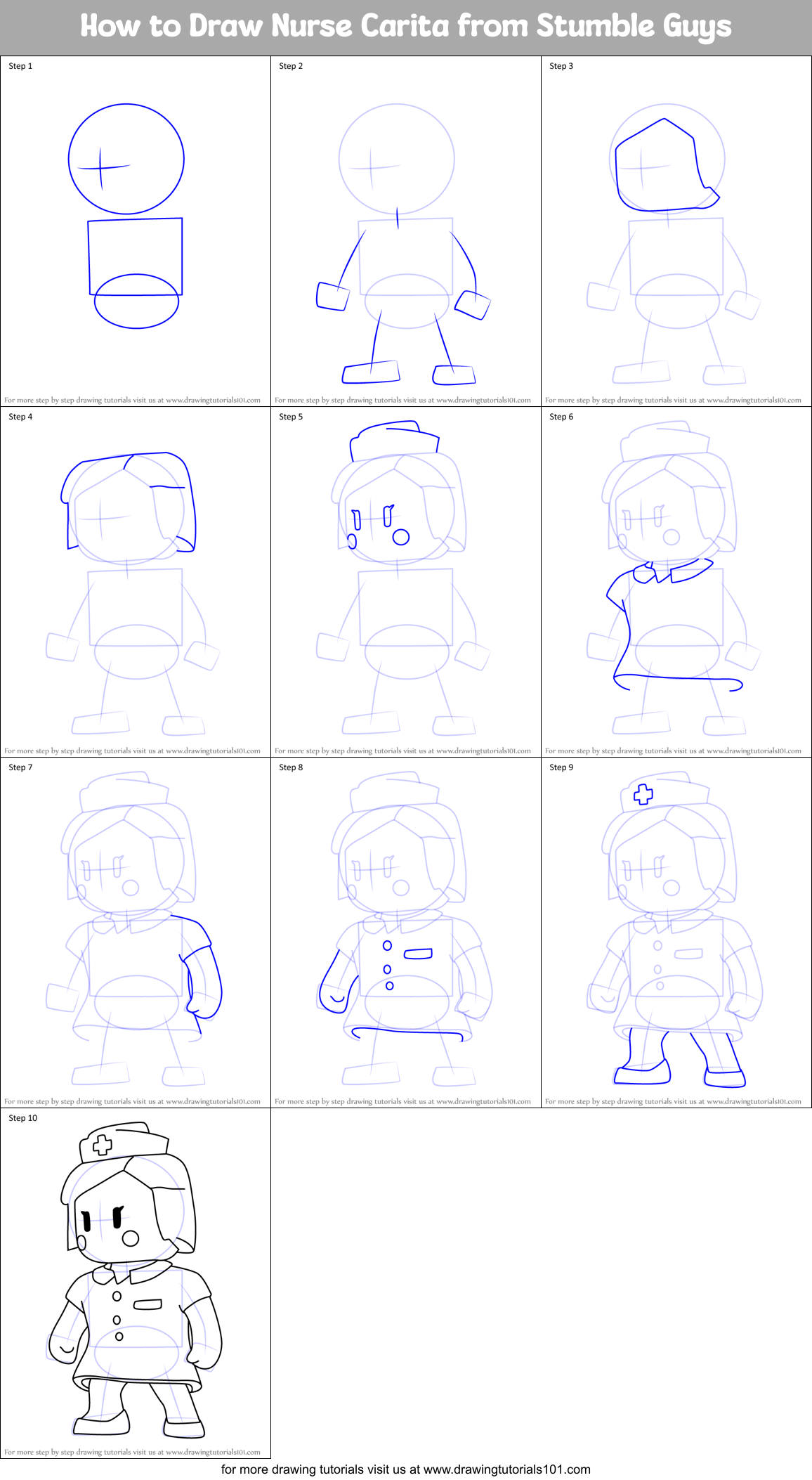 How to Draw Nurse Carita from Stumble Guys Printable Step by Step