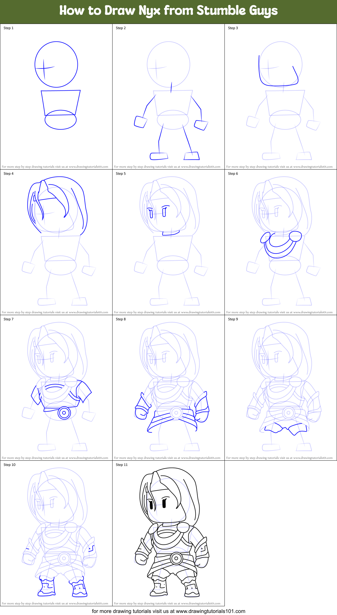 How to Draw Nyx from Stumble Guys Printable Step by Step