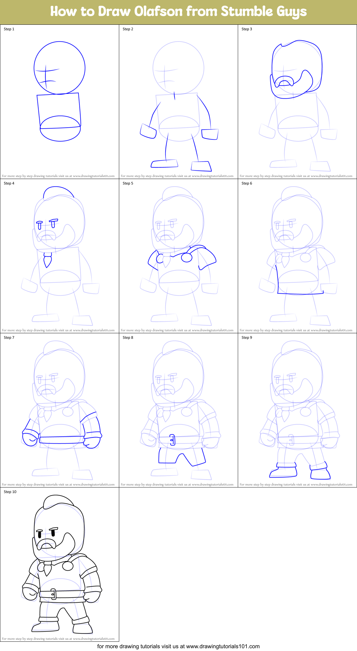 How to Draw Olafson from Stumble Guys Printable Step by Step
