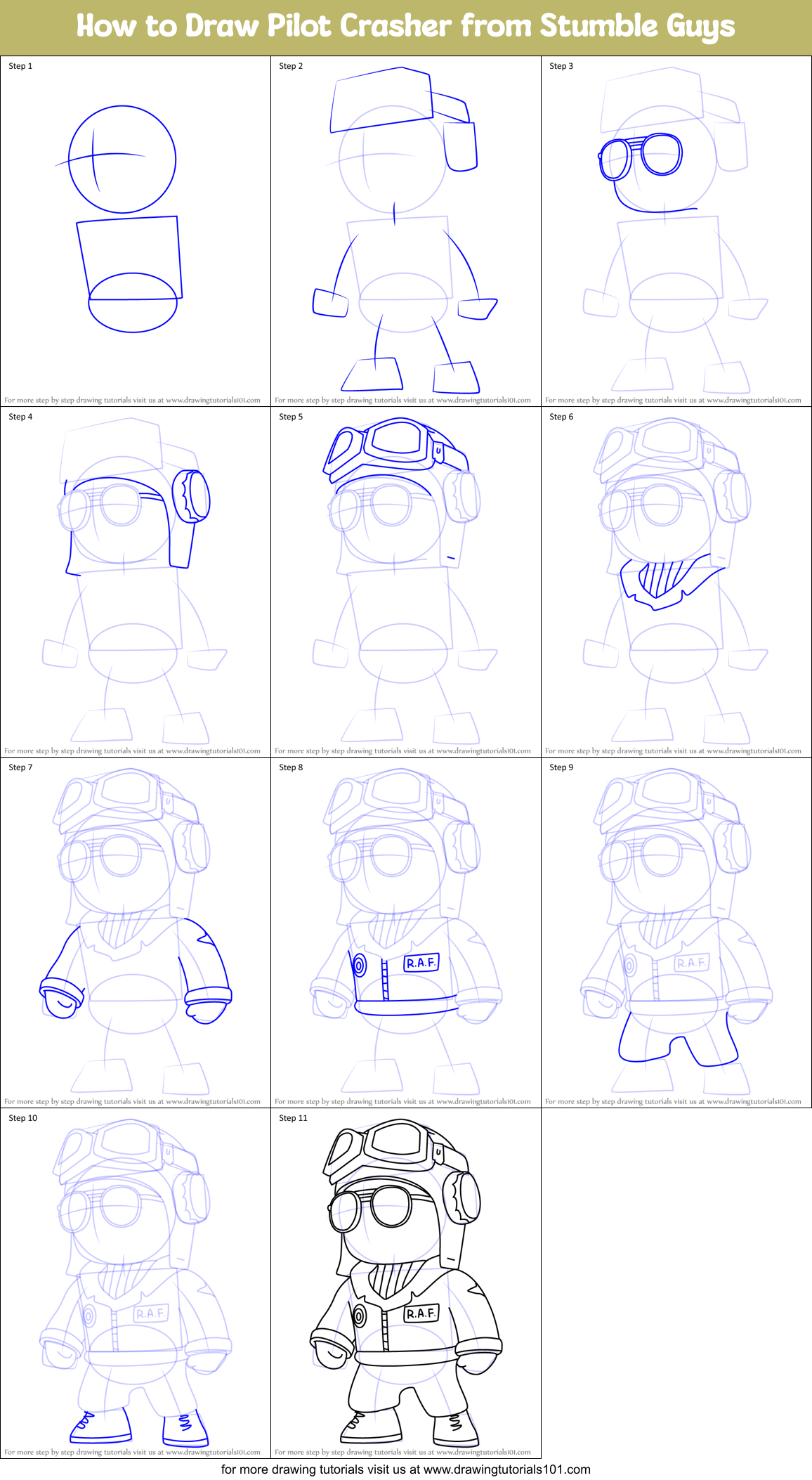 How to Draw Pilot Crasher from Stumble Guys Printable Step by Step