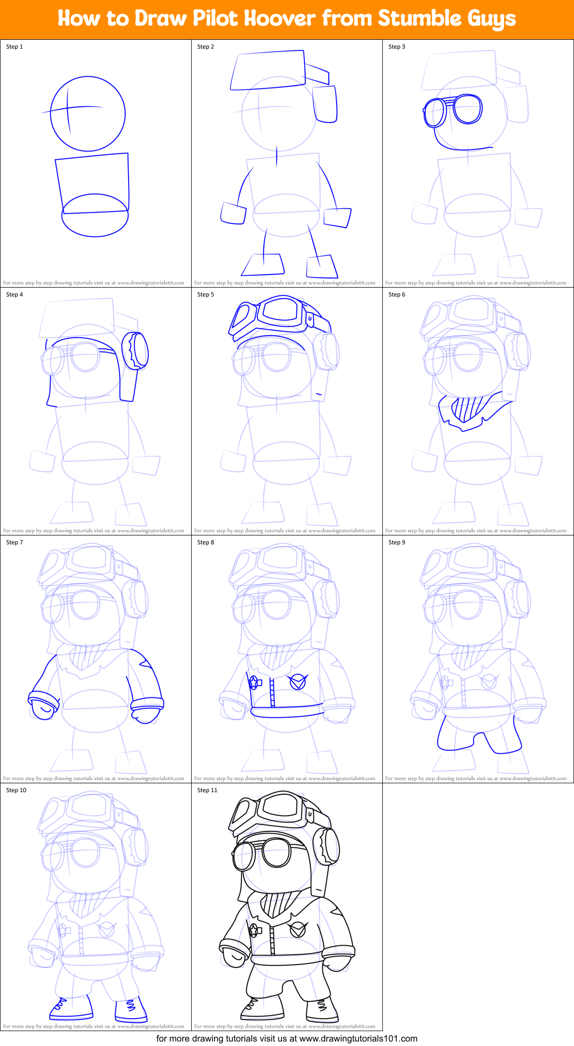 How to Draw Pilot Hoover from Stumble Guys Printable Step by Step