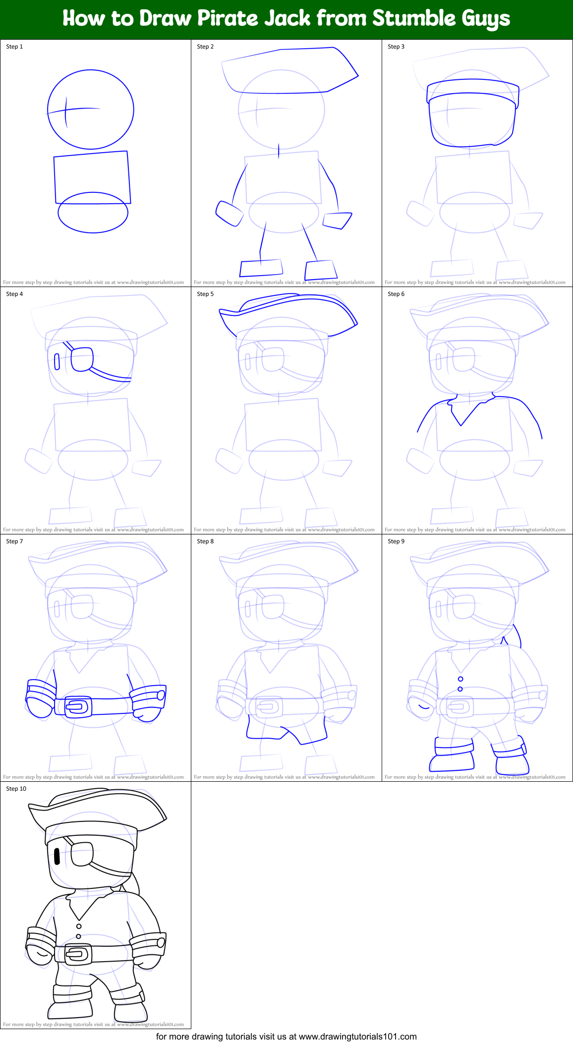 How to Draw Pirate Jack from Stumble Guys Printable Step by Step