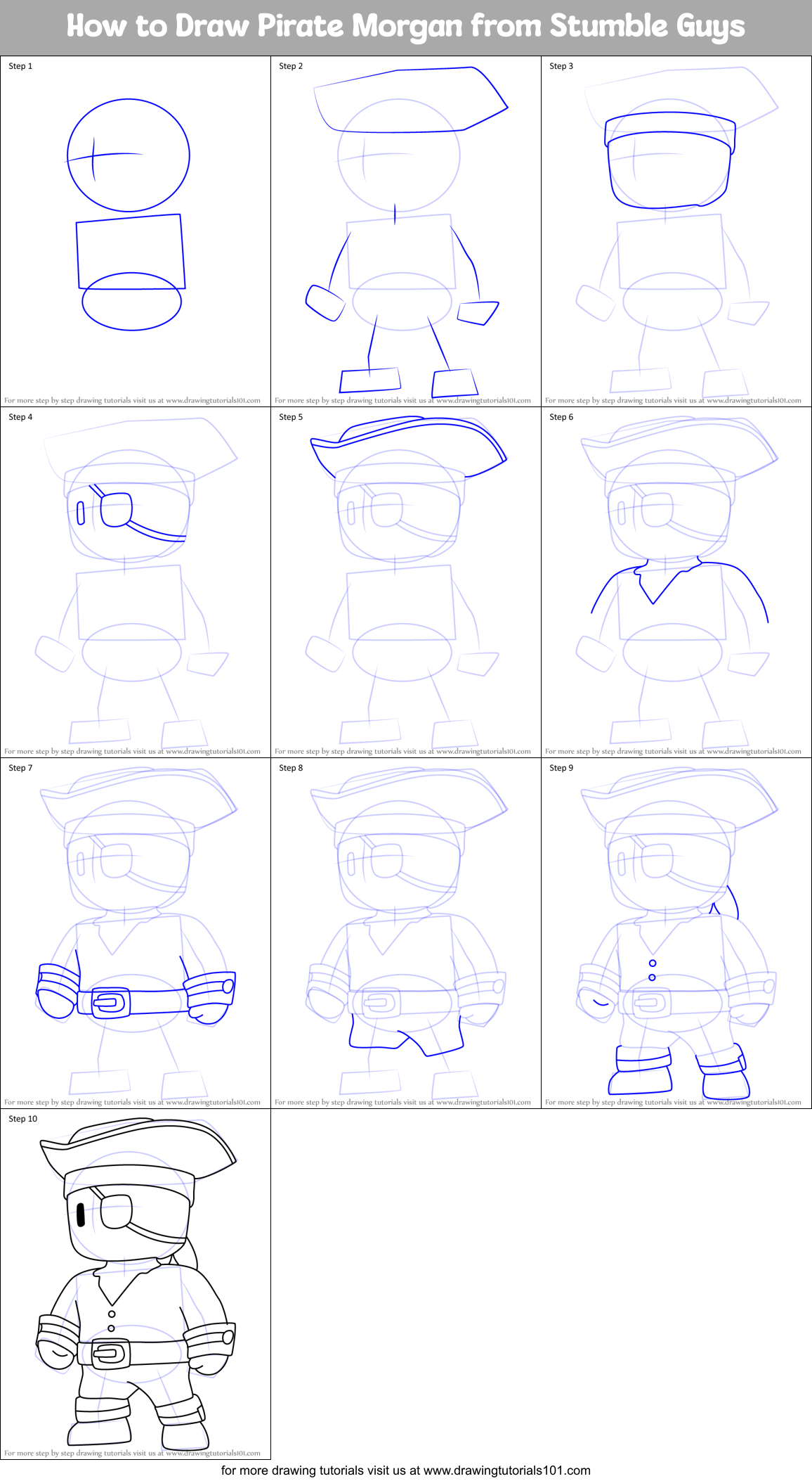 How to Draw Pirate Morgan from Stumble Guys Printable Step by Step